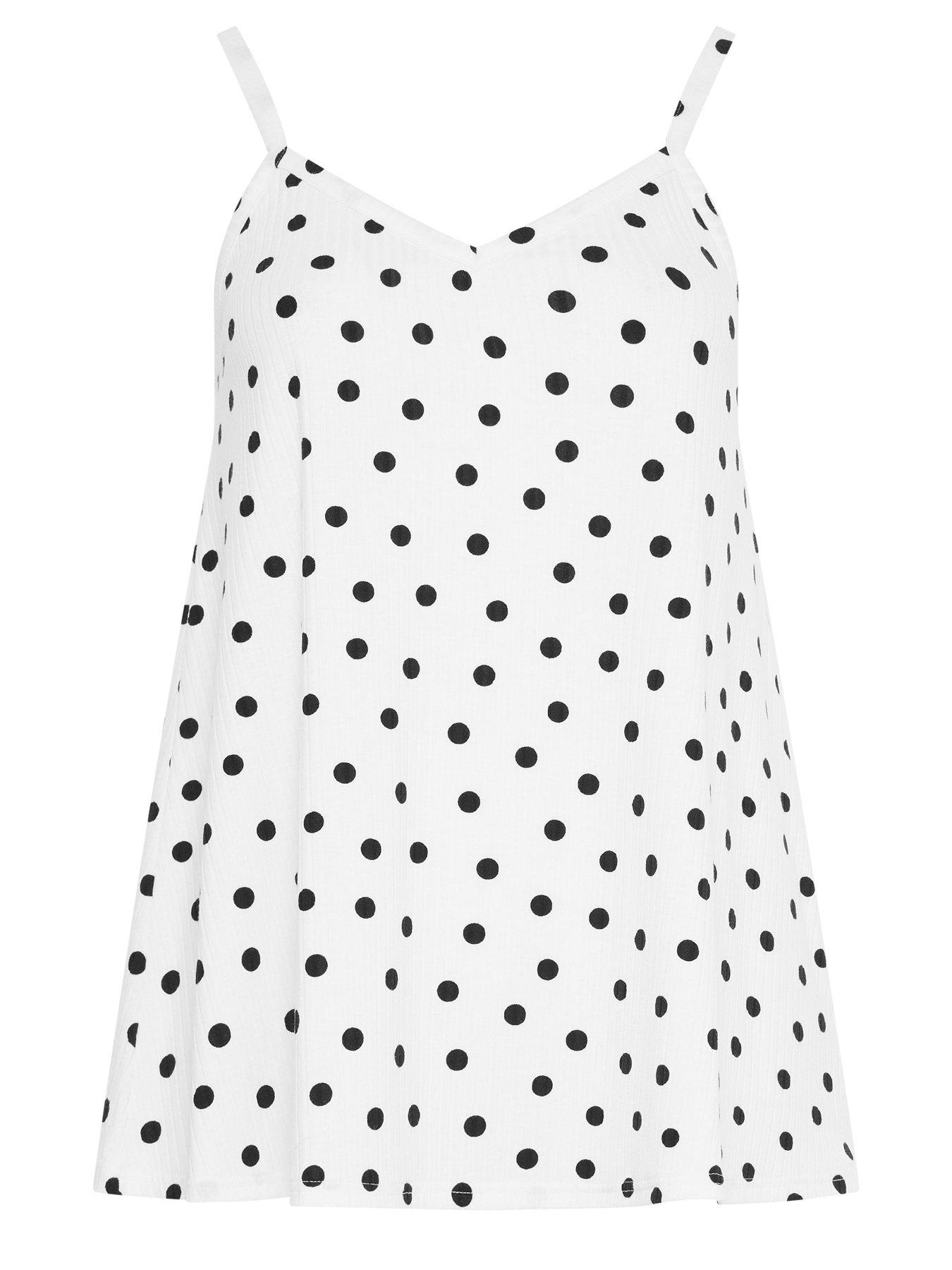 Image 5 of 5 of Yours Curve Spot&nbsp;Printed Rib Swing Cami Top -&nbsp;White