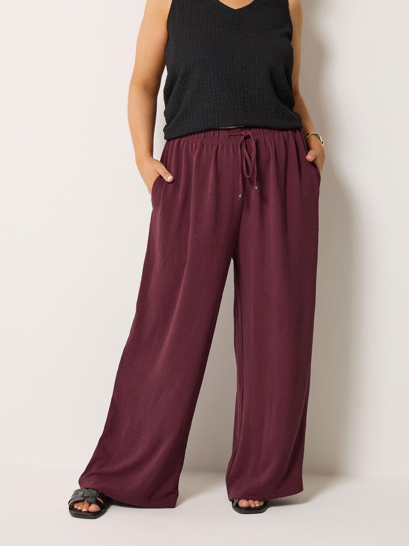 Yours Curve Washed Twill Wide Leg Trousers 28" - Purple