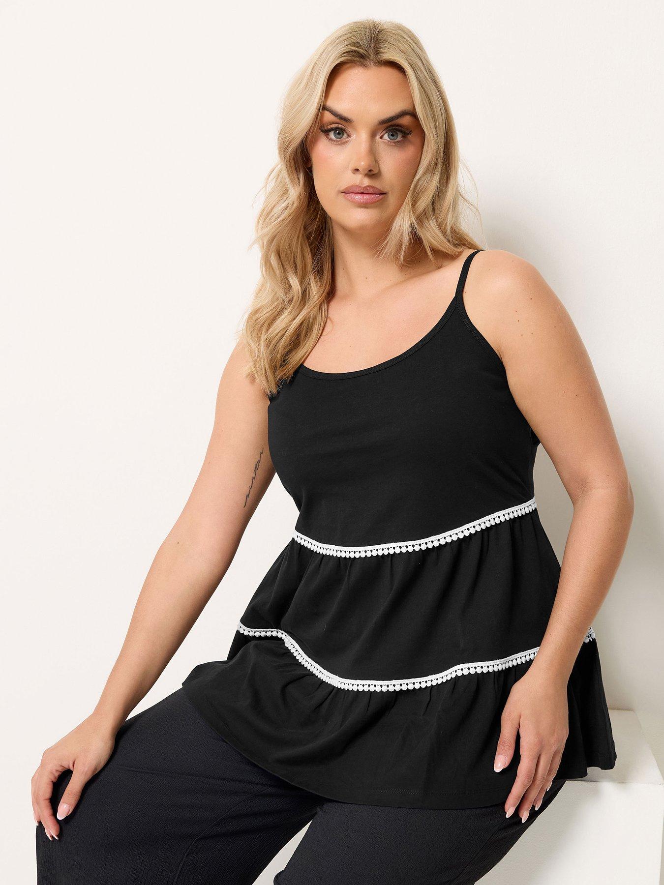 Yours Curve Pom Pom Detail Strappy Vest - Black