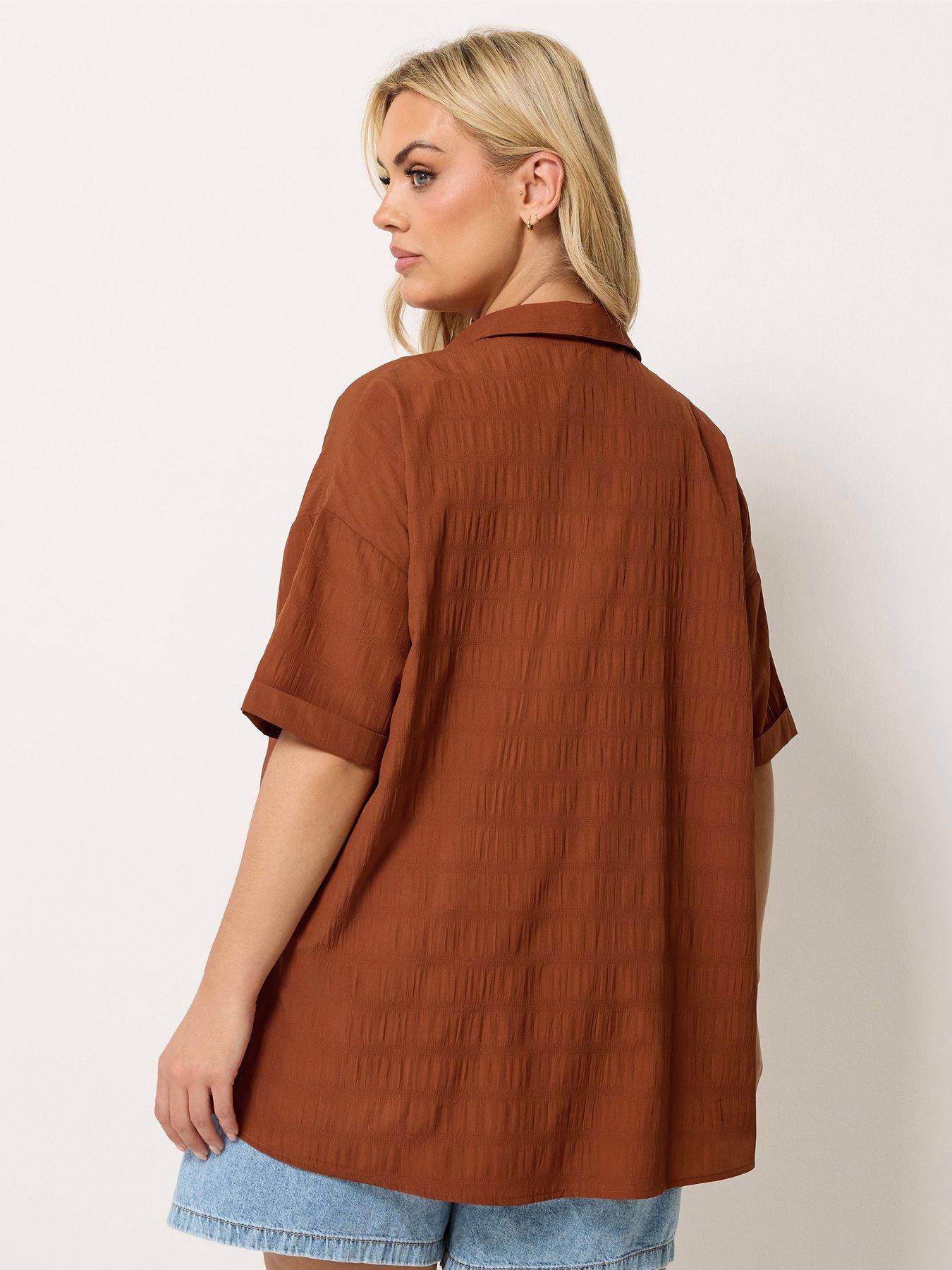 Image 2 of 4 of Yours Curve Textured Shirt - Brown