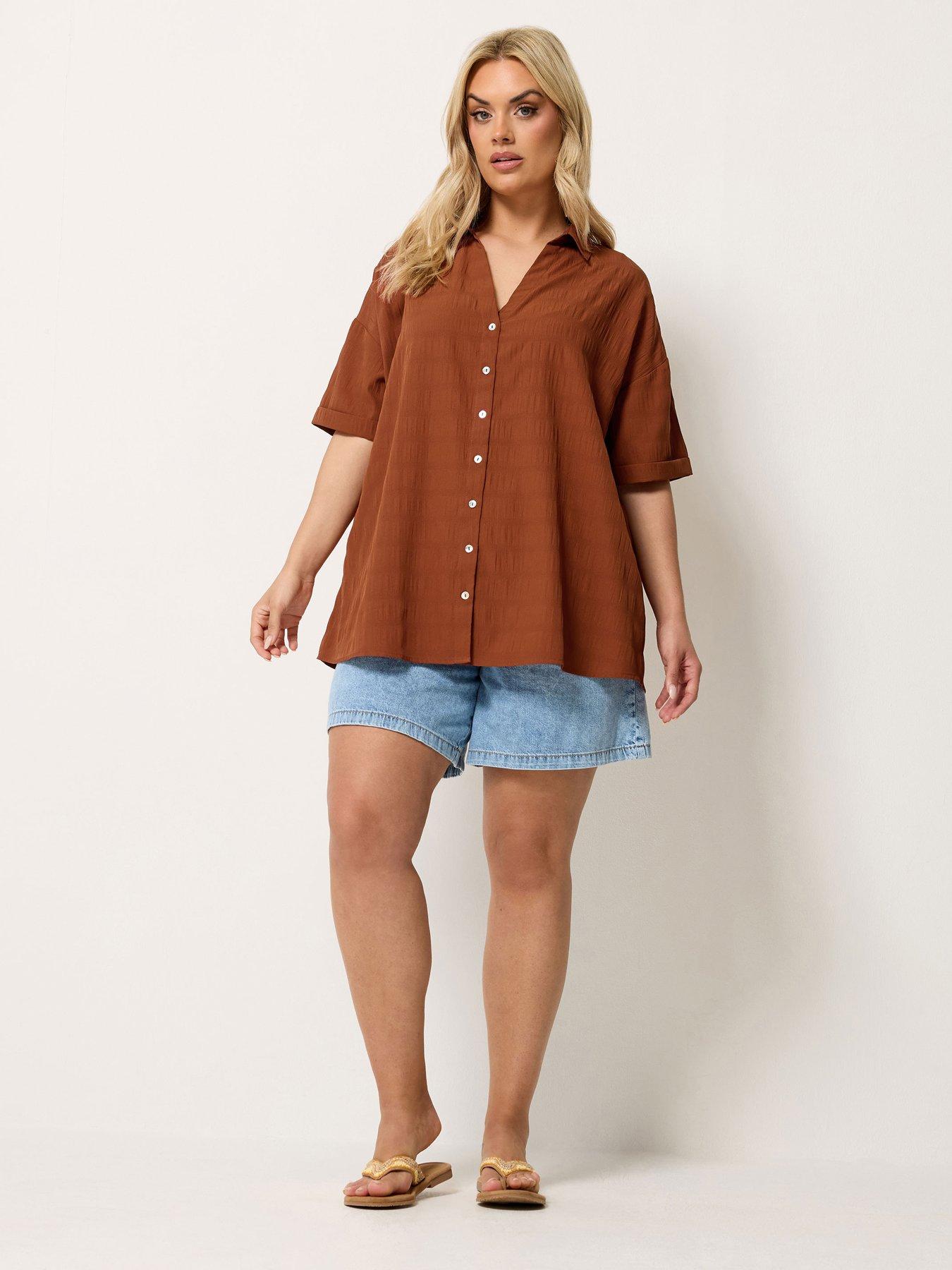 Image 3 of 4 of Yours Curve Textured Shirt - Brown