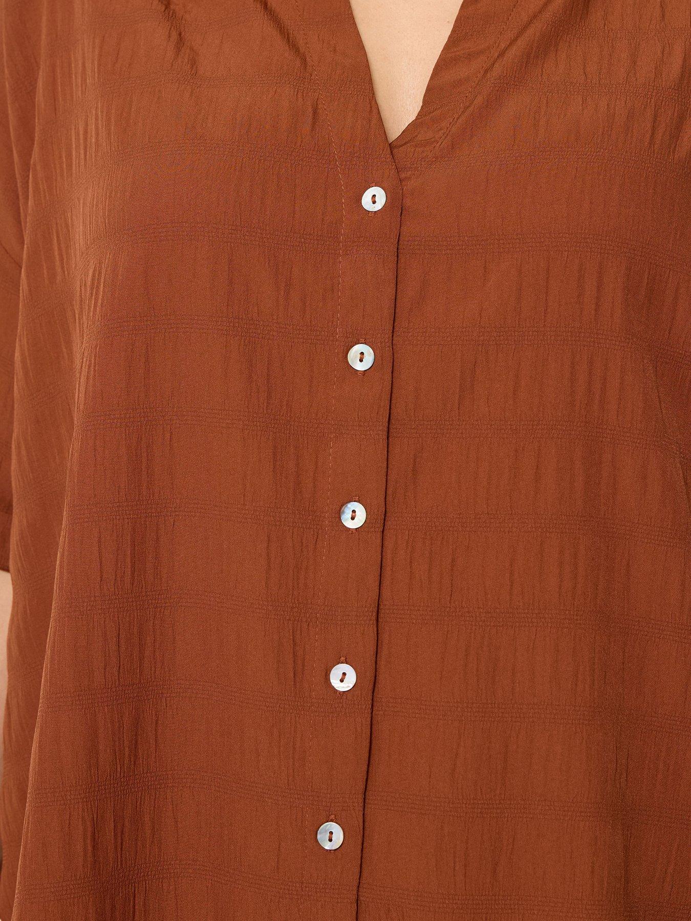 Image 4 of 4 of Yours Curve Textured Shirt - Brown