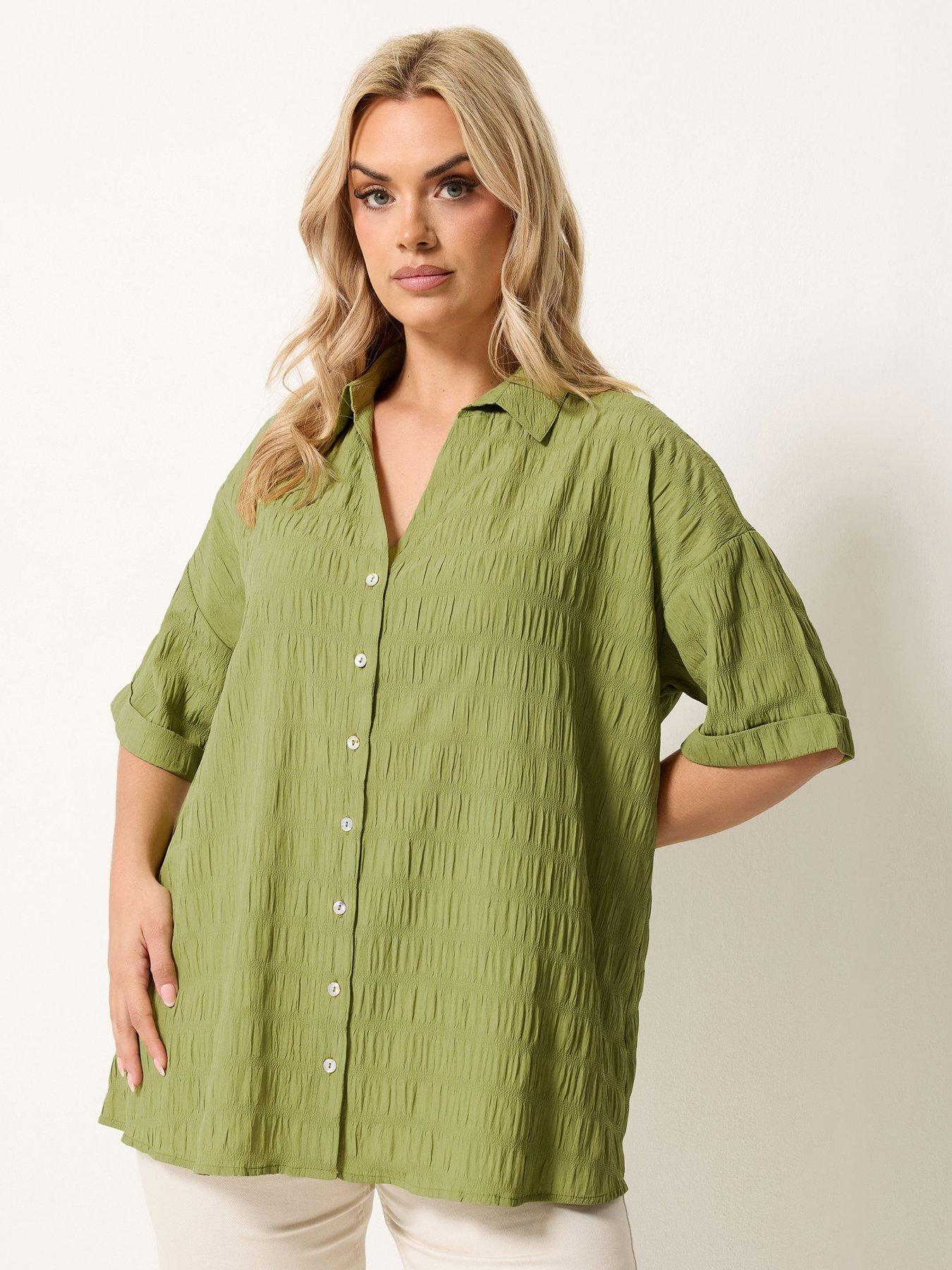 Yours Curve Textured Short Sleeve Shirt - Green