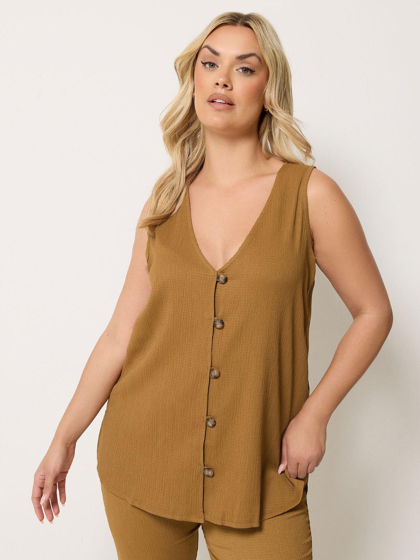 Yours Curve Textured Co-Ord Waistcoat  - Brown