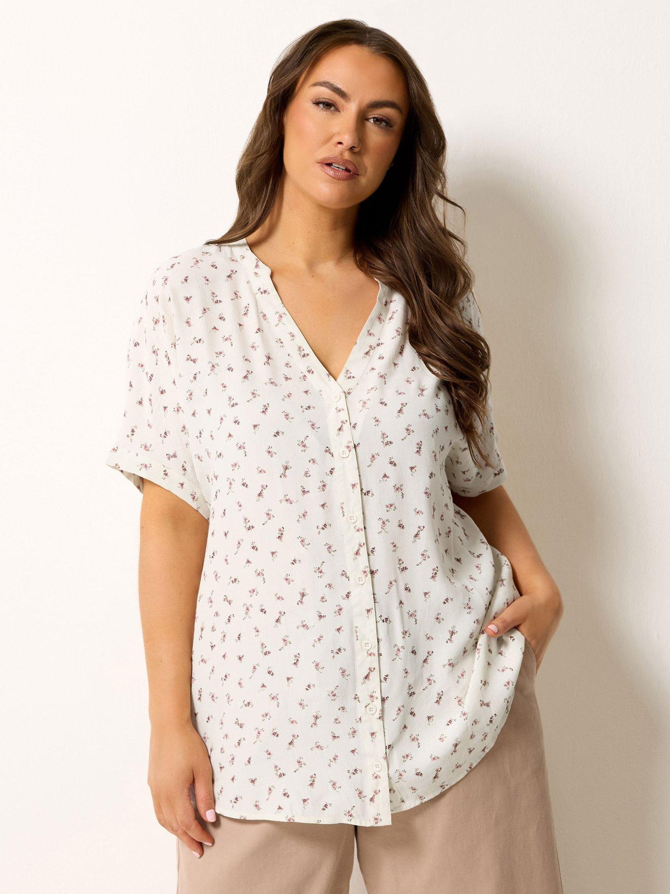 Yours Curve Floral Print Dobby Blouse - Ivory