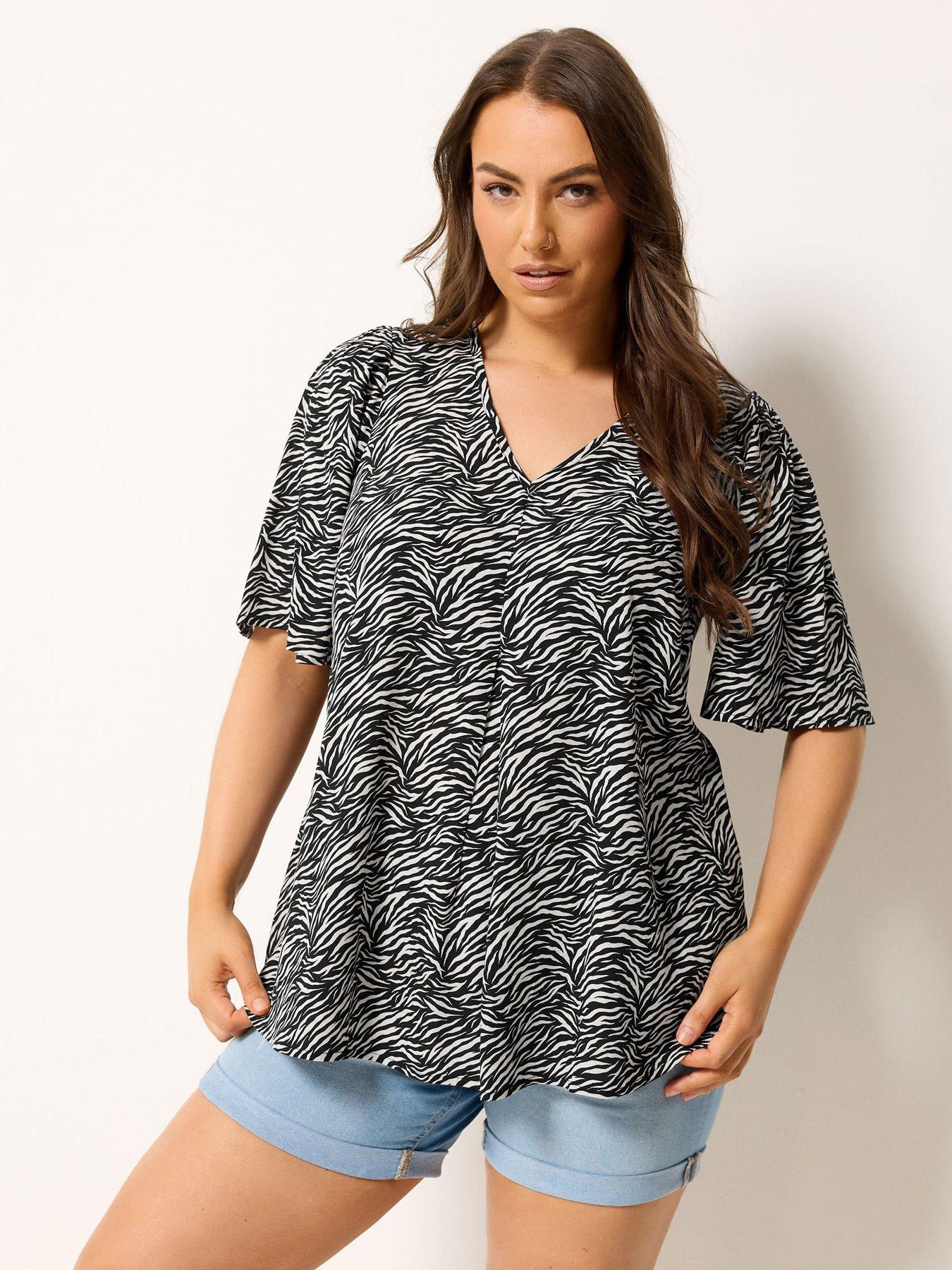 Image 1 of 4 of Yours Curve Zebra Print Notch Neck Blouse - Black