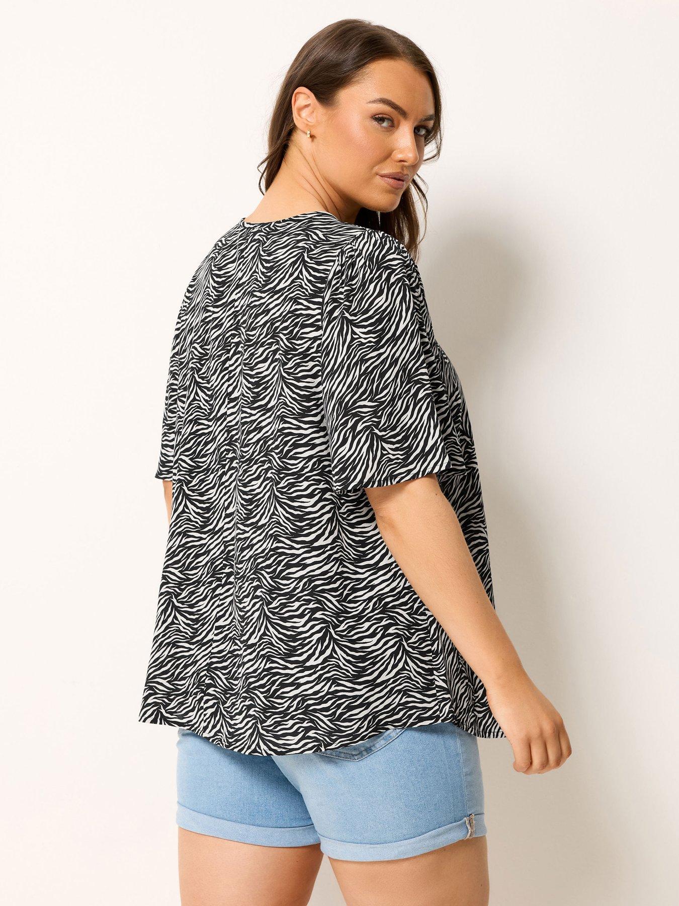 Image 2 of 4 of Yours Curve Zebra Print Notch Neck Blouse - Black
