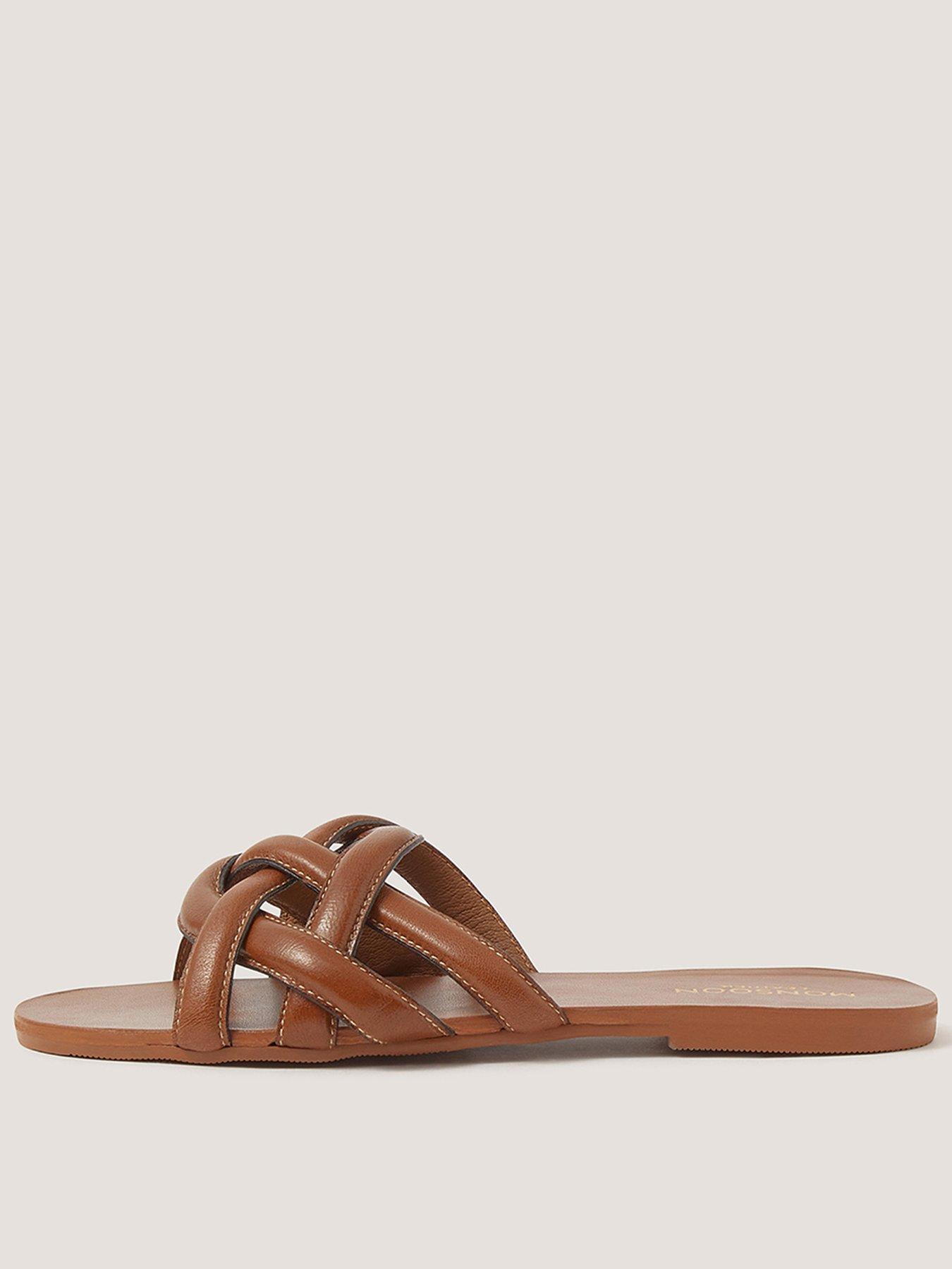 Image 1 of 3 of Monsoon Safi Plaited Leather Slider Sandals - Brown