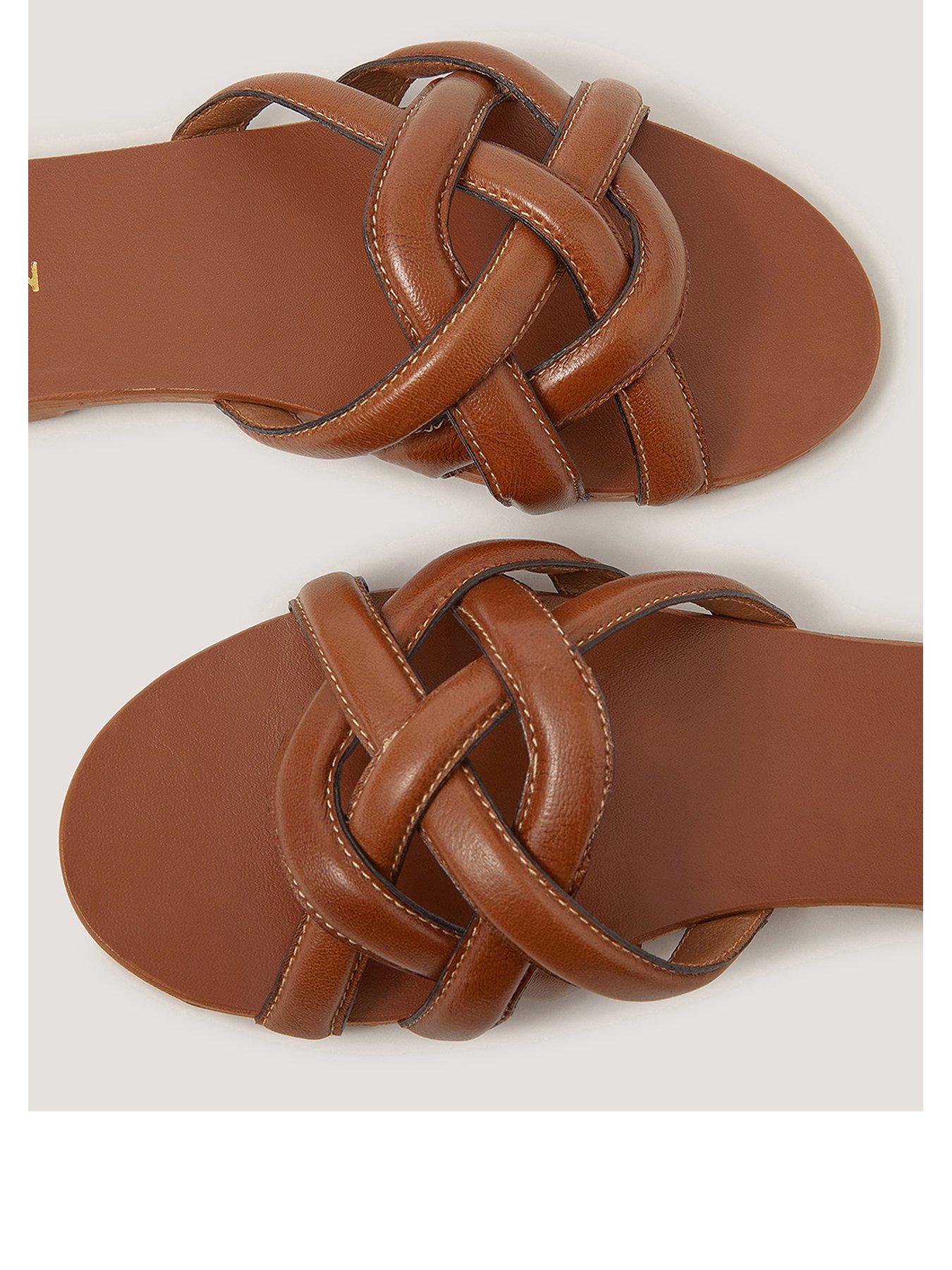Image 3 of 3 of Monsoon Safi Plaited Leather Slider Sandals - Brown