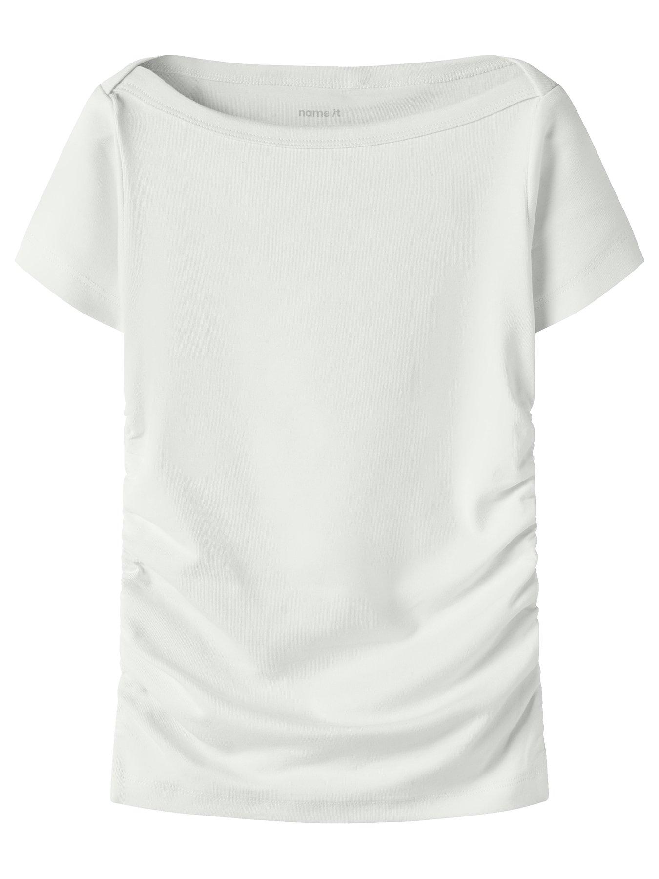 Image 2 of 5 of Name It Girls Rouched Side Short Sleeve Tshirt - White