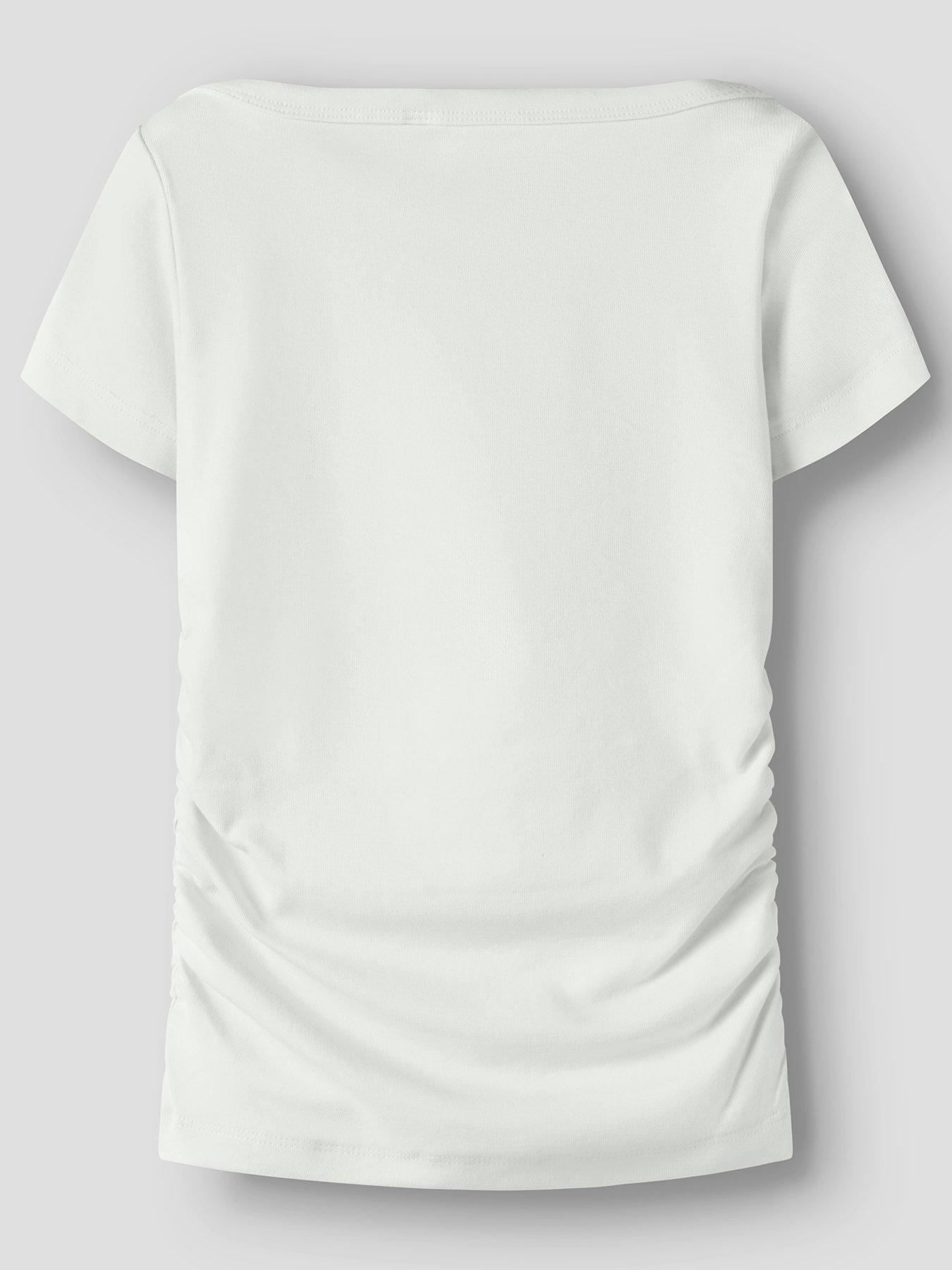 Image 3 of 5 of Name It Girls Rouched Side Short Sleeve Tshirt - White