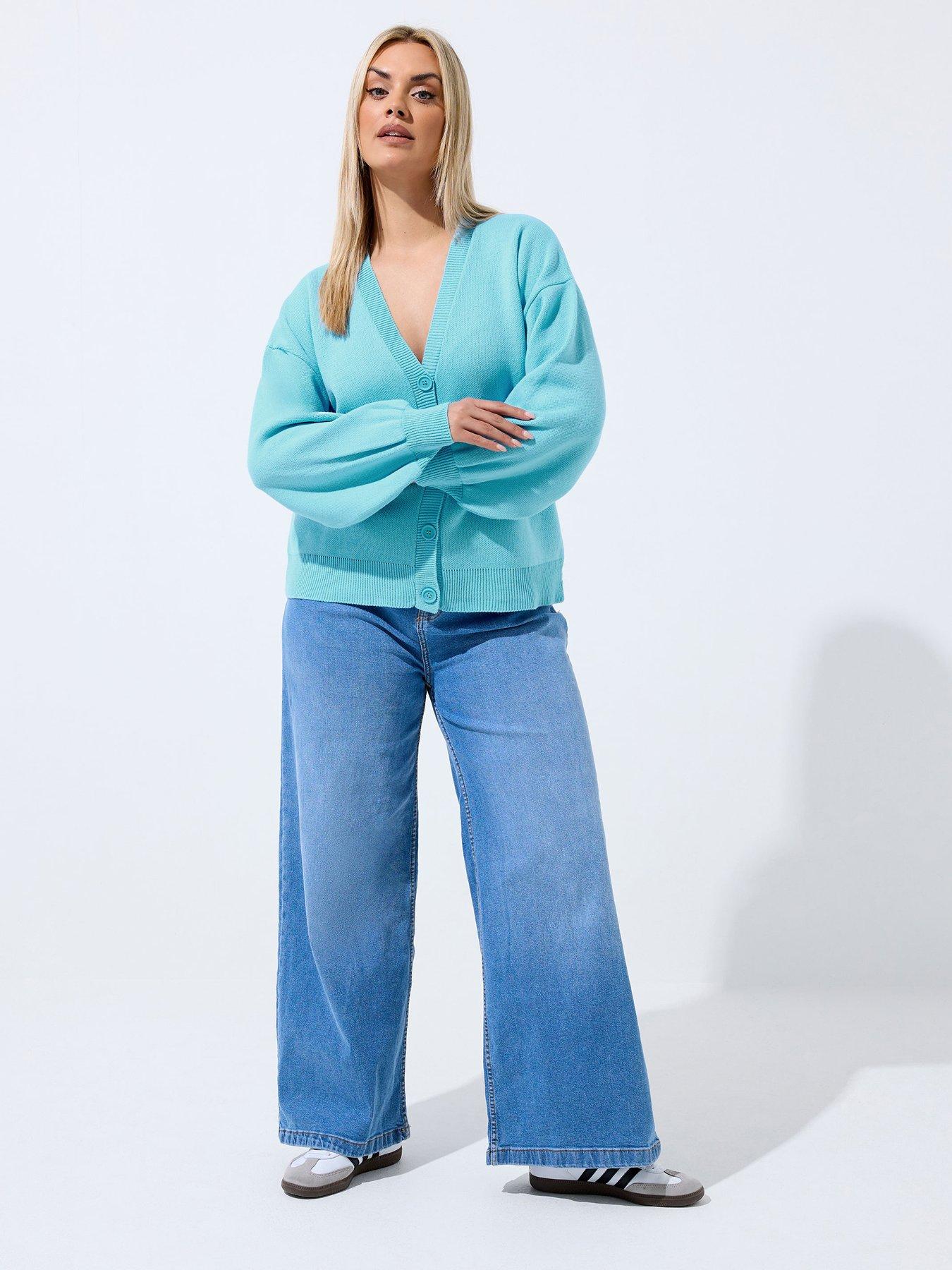 Image 3 of 5 of Yours Curve Balloon Sleeve Cardigan - Blue