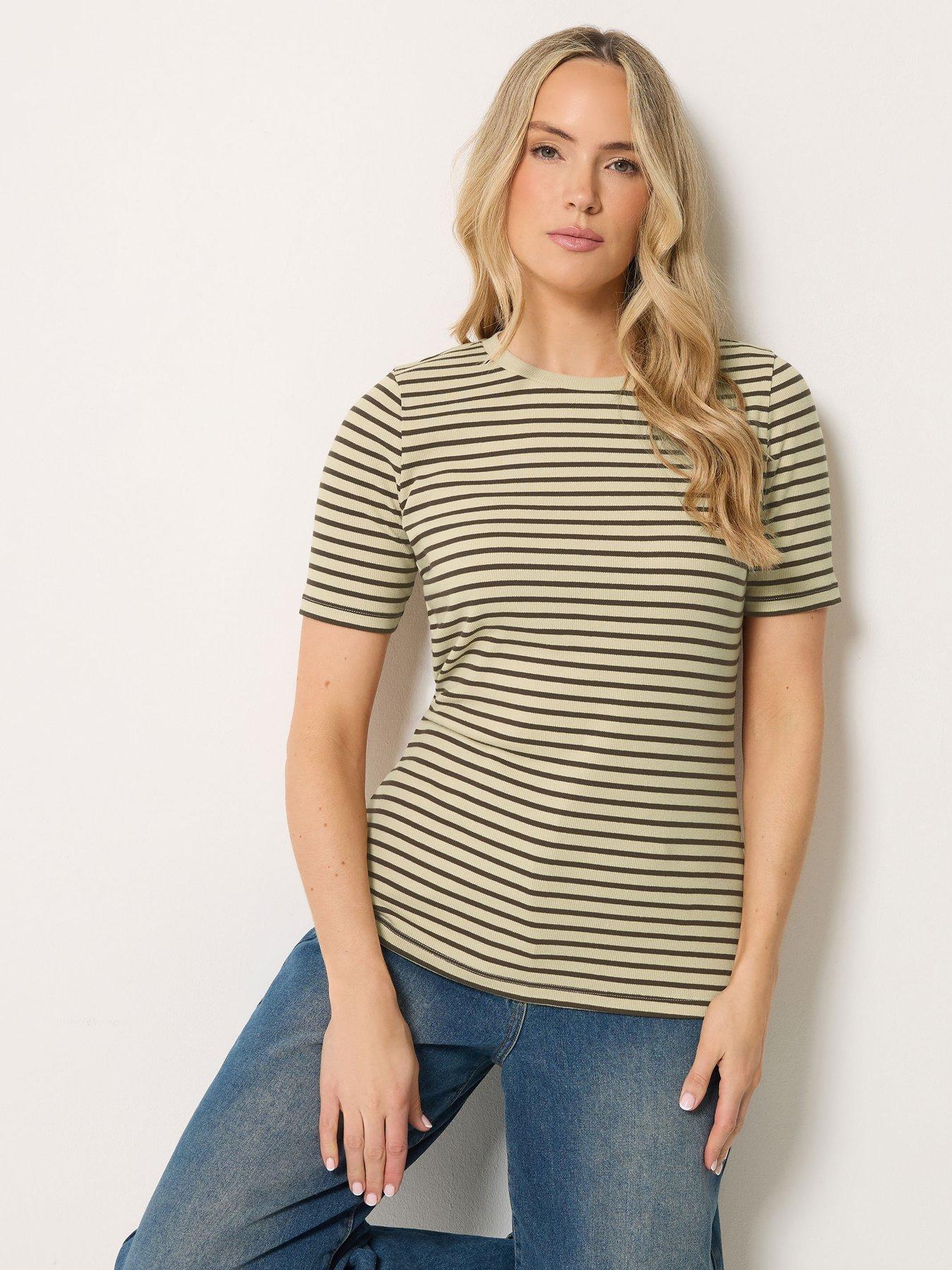 Long Tall Sally Stripe Scoop Neck T-Shirt - Brown