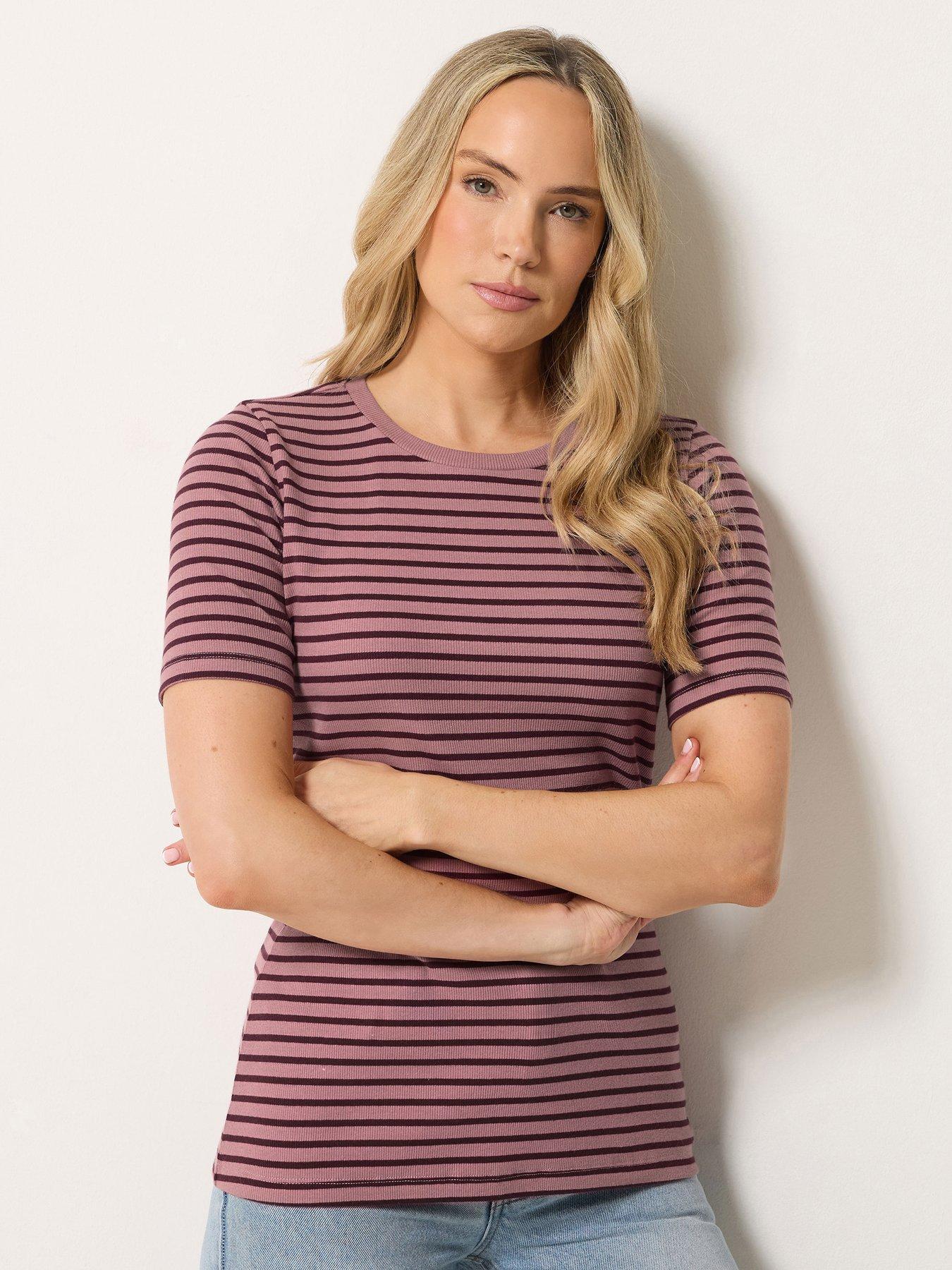 Long Tall Sally Stripe Scoop Neck T-Shirt - Pink