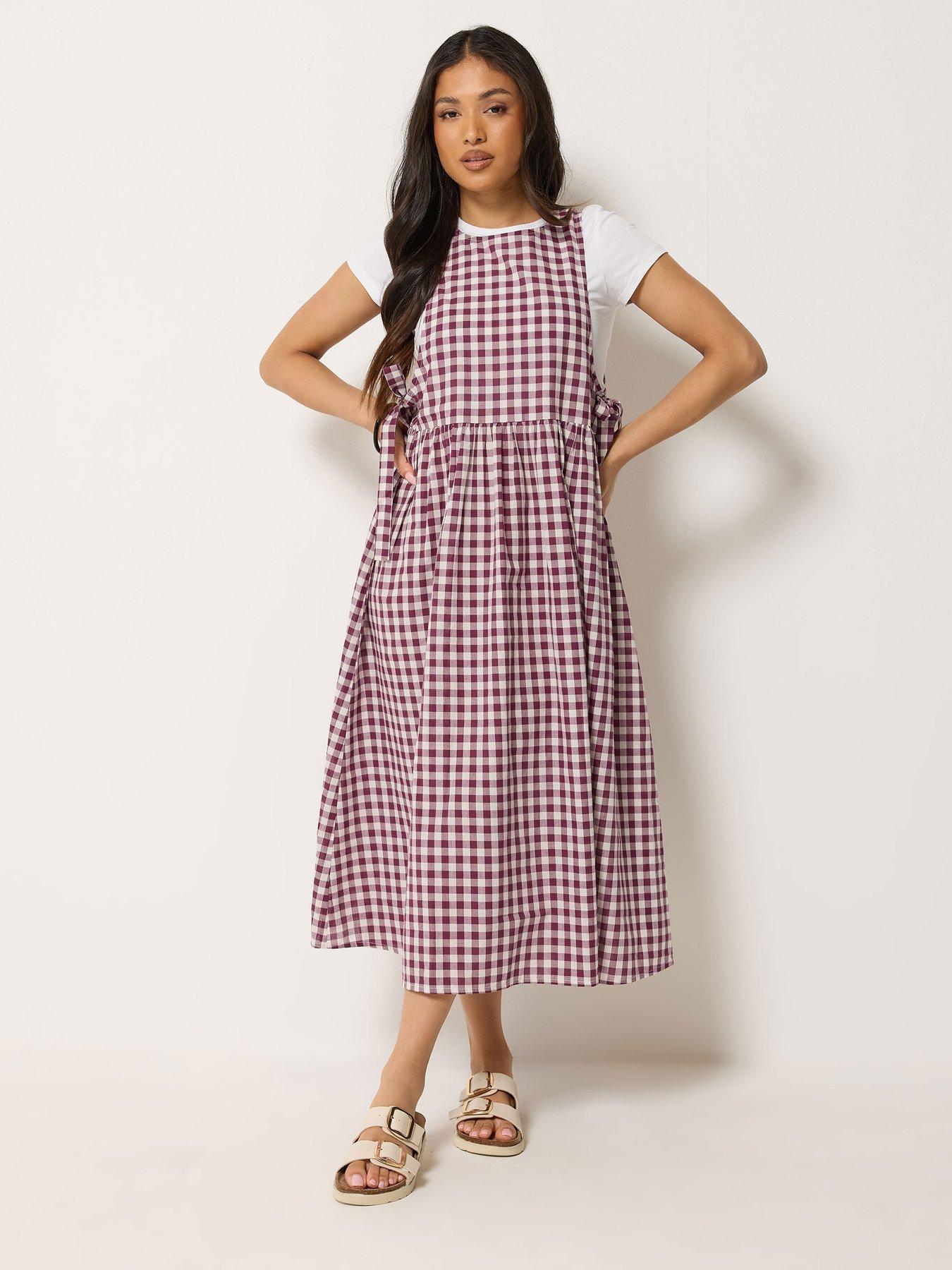 PixieGirl Petite Gingham Pinafore Midi Dress - Red