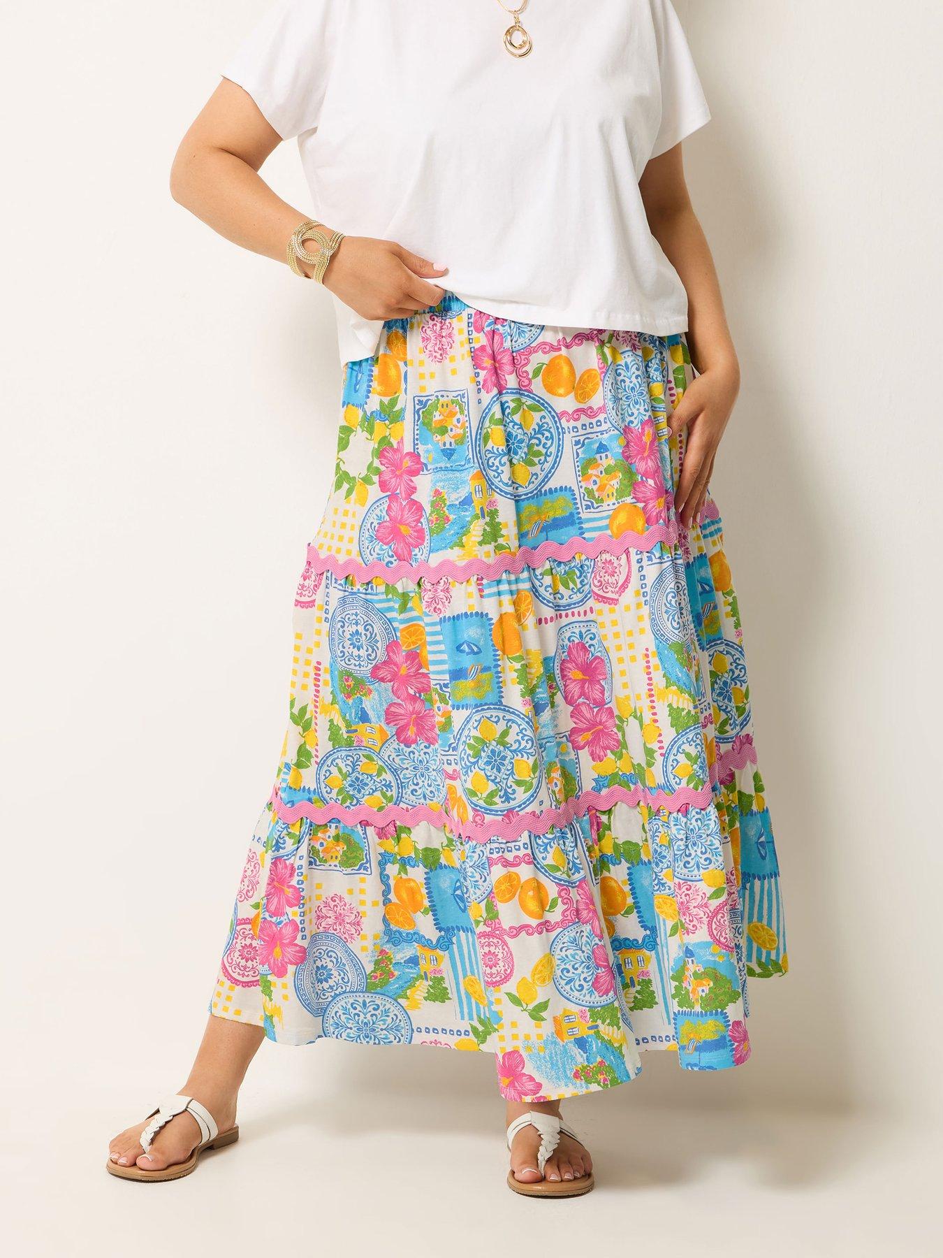 Yours Curve Ric Rac Jersey Skirt - White