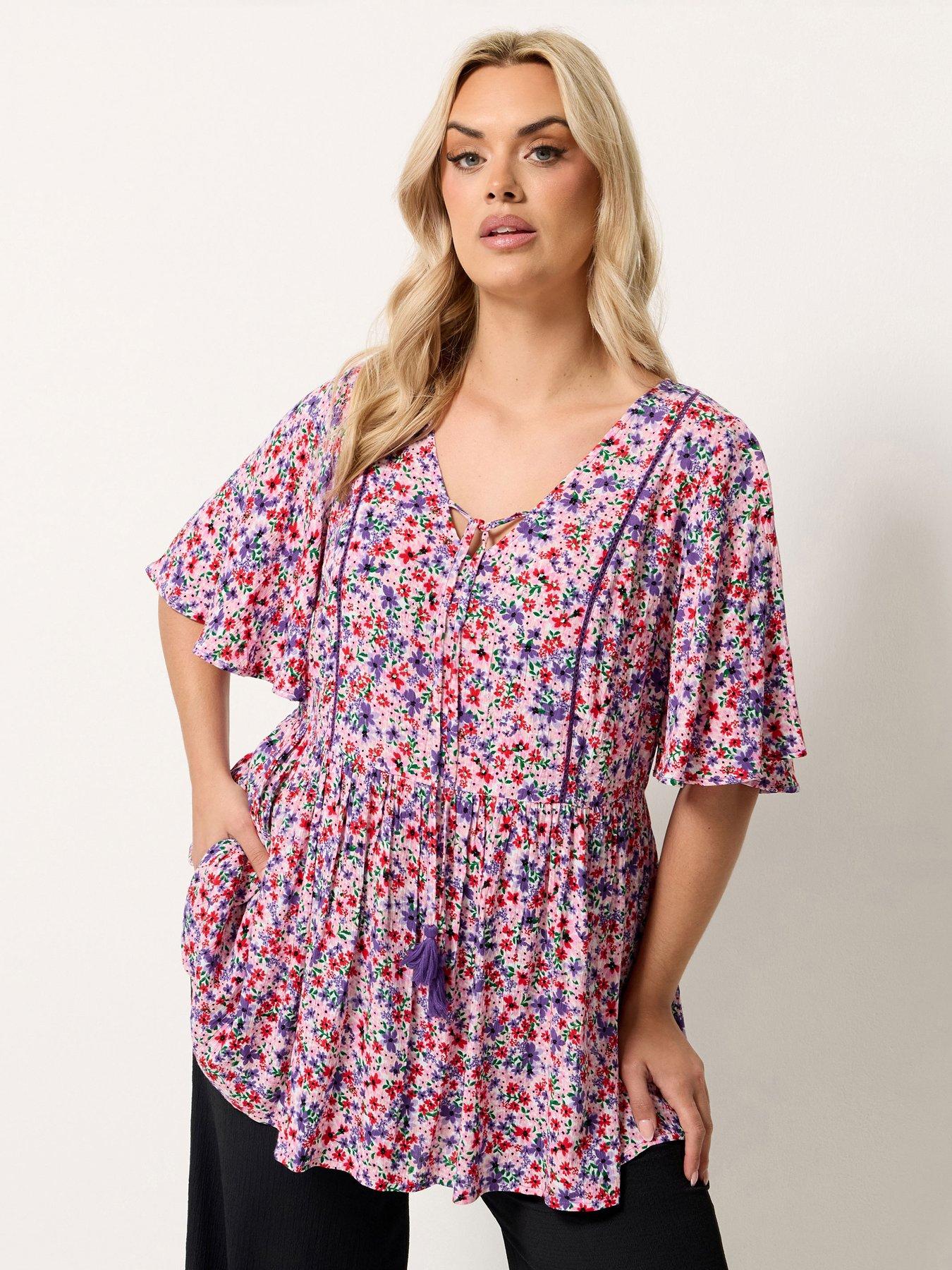 Yours Curve Printed Angel Sleeve Gypsy Top - Pink