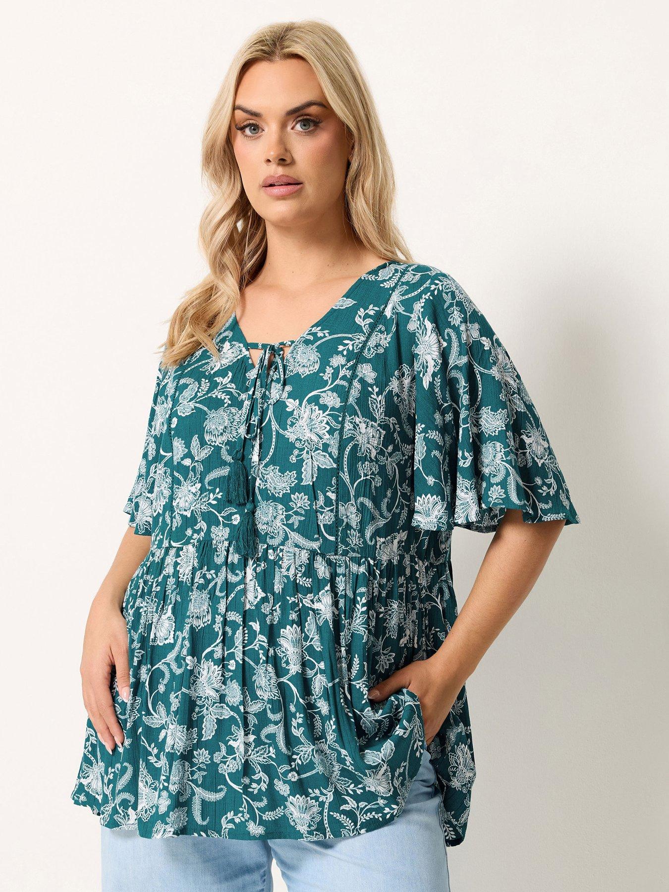 Yours Curve Printed Angel Sleeve Gypsy Top - Green
