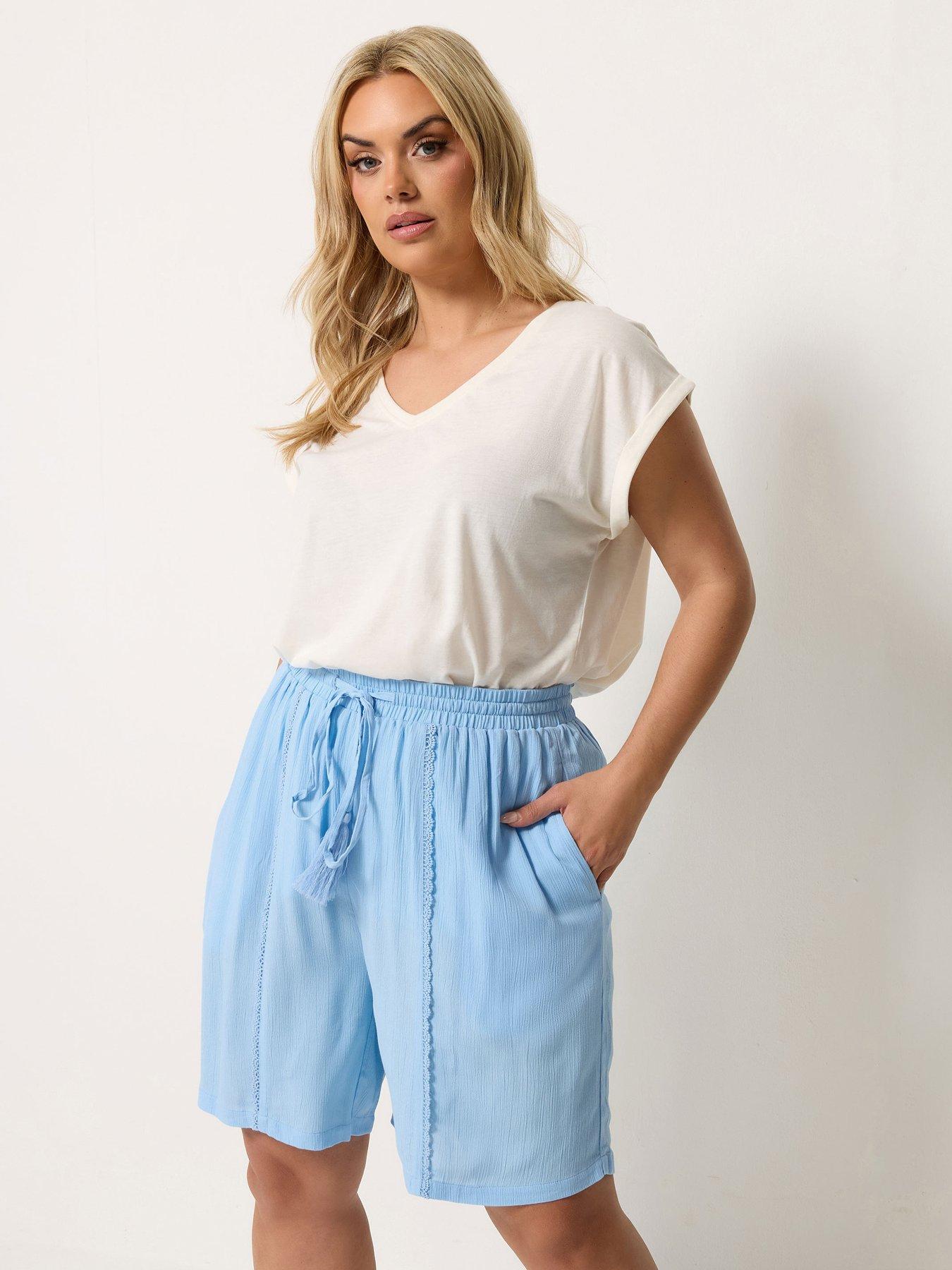 Image 1 of 4 of Yours Curve Scallop Front Trim Shorts - Blue