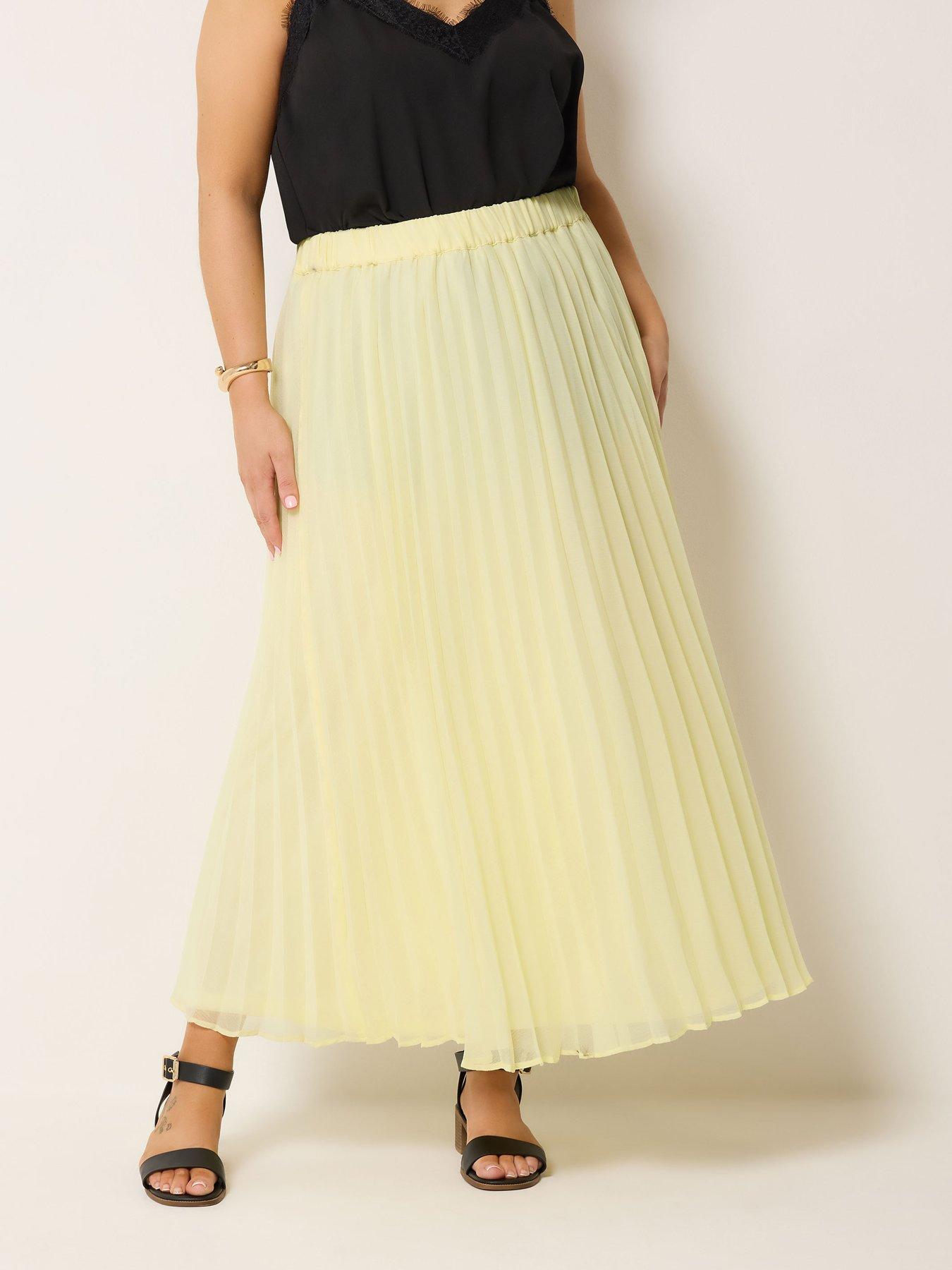 Yours Curve Chiffon Pleated Maxi Skirt - Yellow
