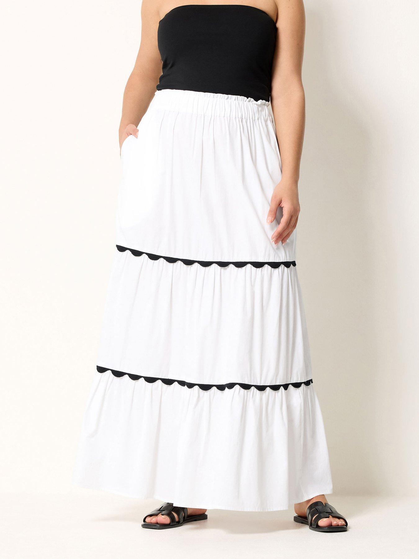 Yours Curve Ric Rac Trim Maxi Skirt - White