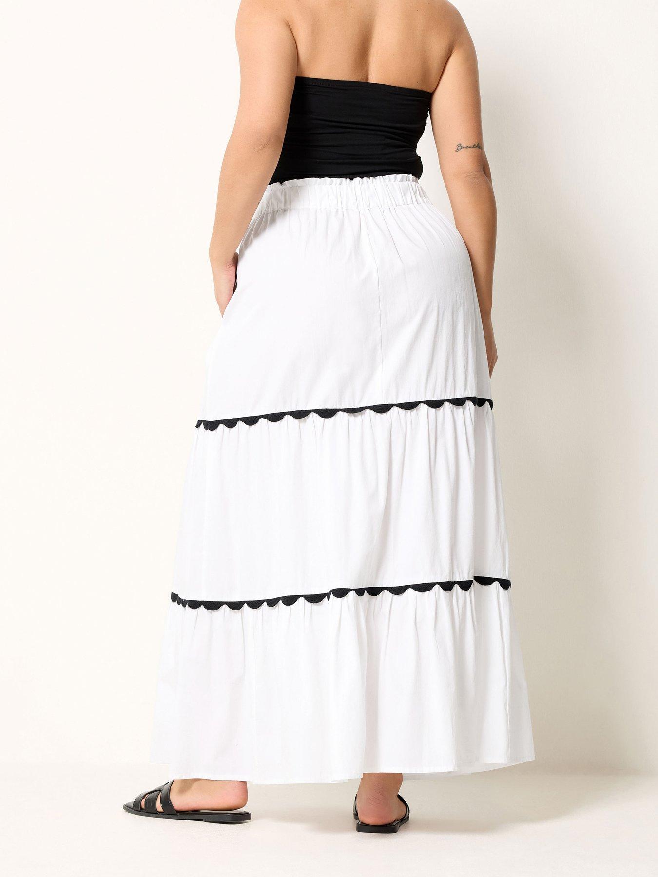 Image 2 of 4 of Yours Curve Ric Rac Trim Maxi Skirt - White