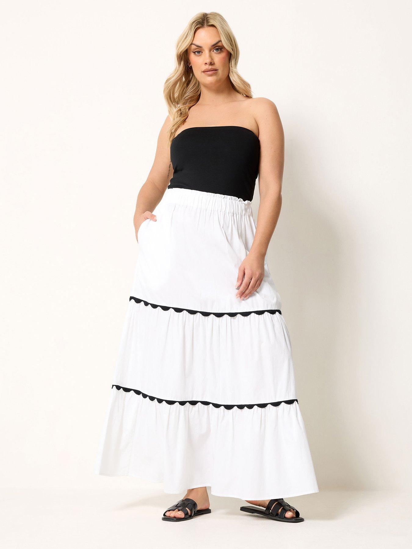 Image 3 of 4 of Yours Curve Ric Rac Trim Maxi Skirt - White
