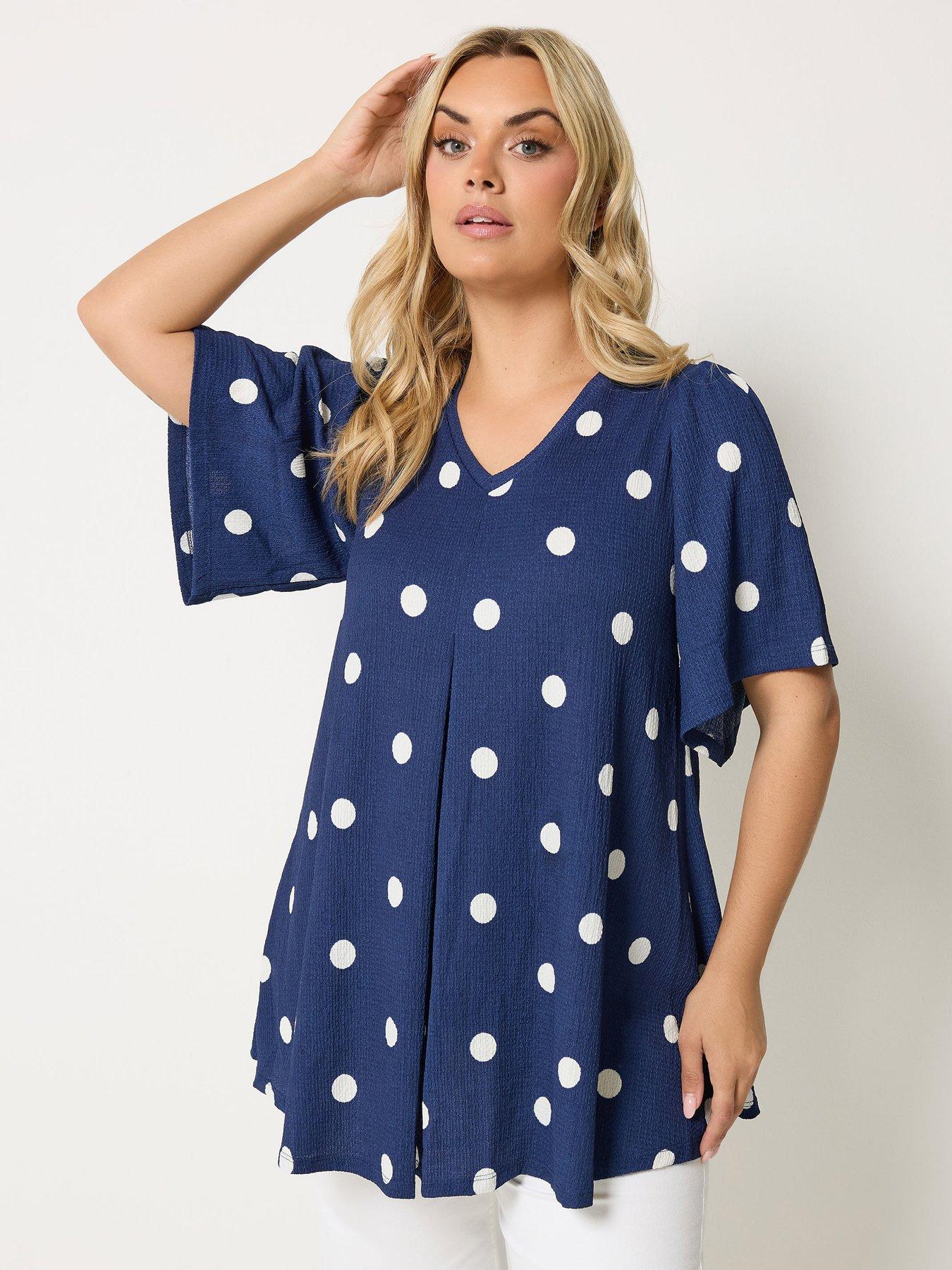 Yours Curve Textured Spot Print Pleat Front T-Shirt - Blue