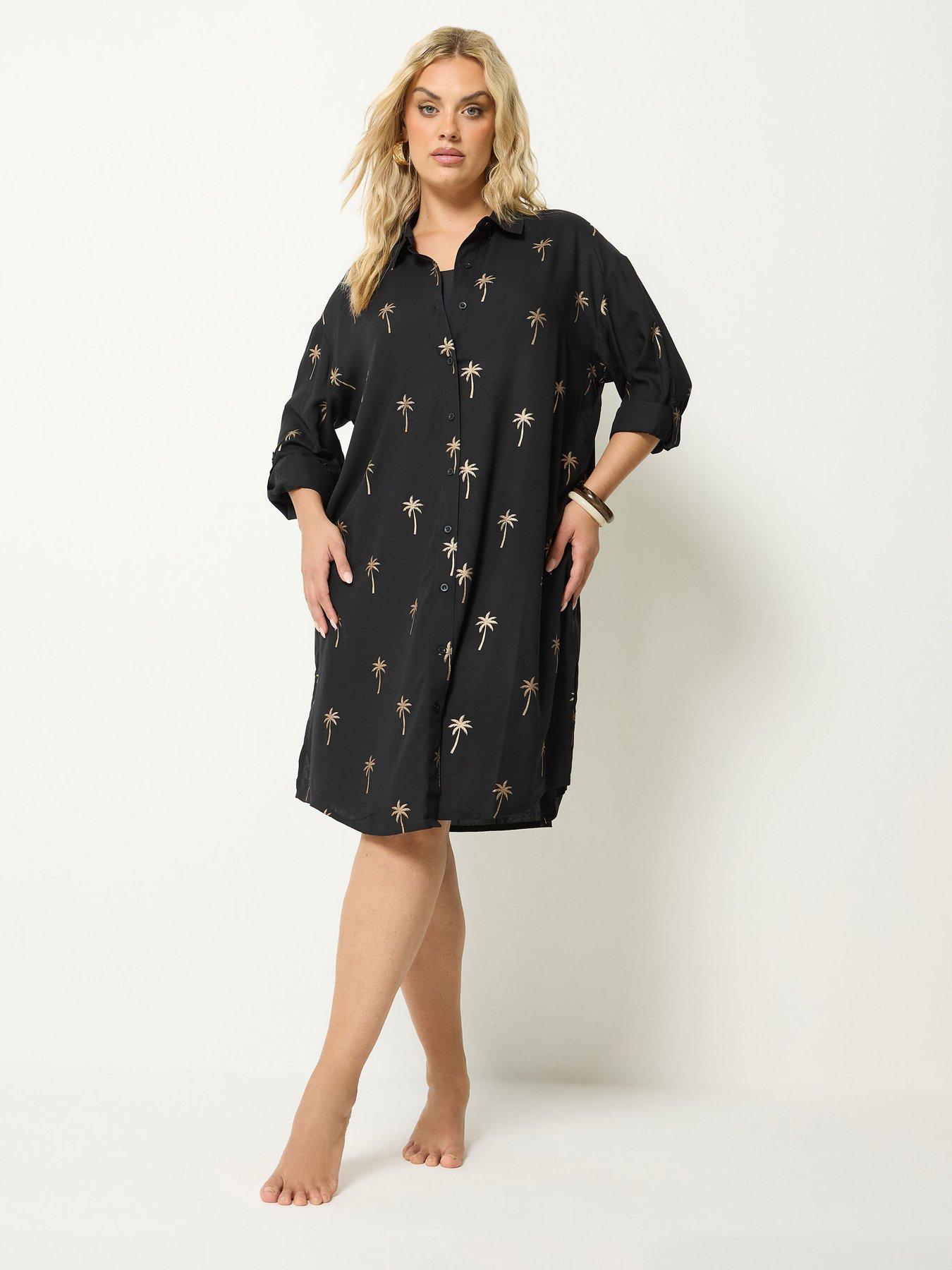 Yours Curve Palm Tree Shirt Dress - Black