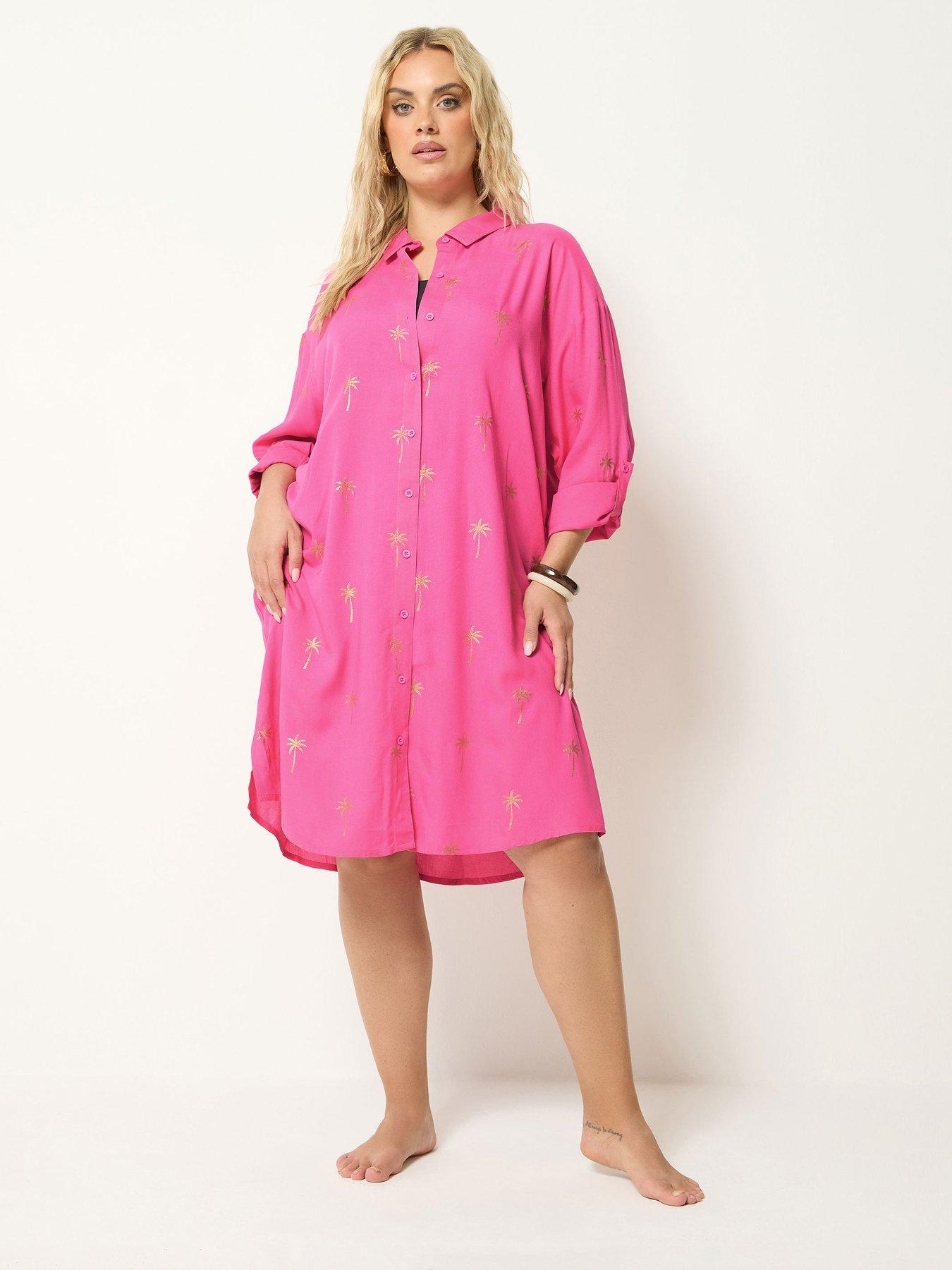 Yours Curve Palm Tree Shirt Dress - Pink