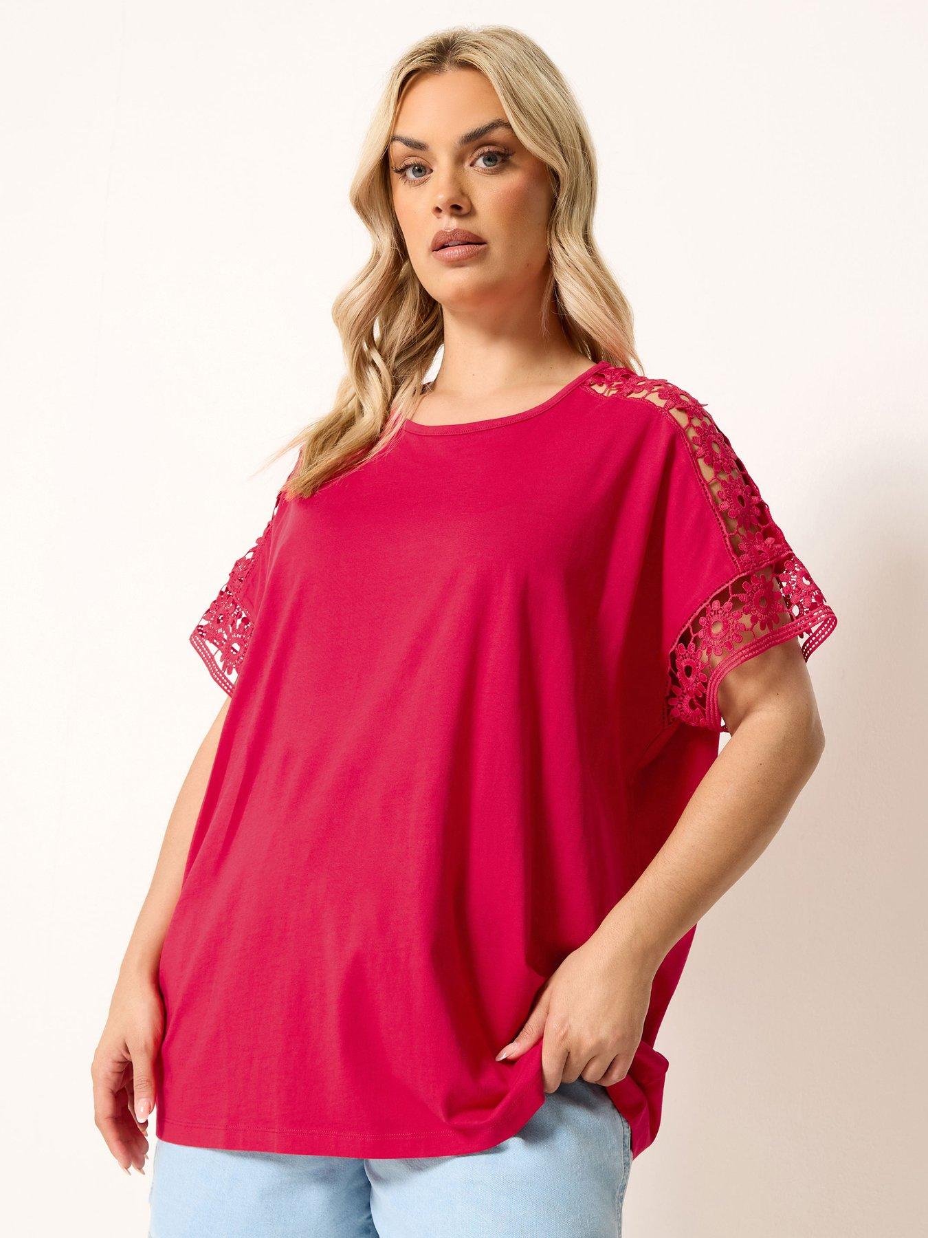 Yours Curve Boxy Crochet T-Shirt - Red