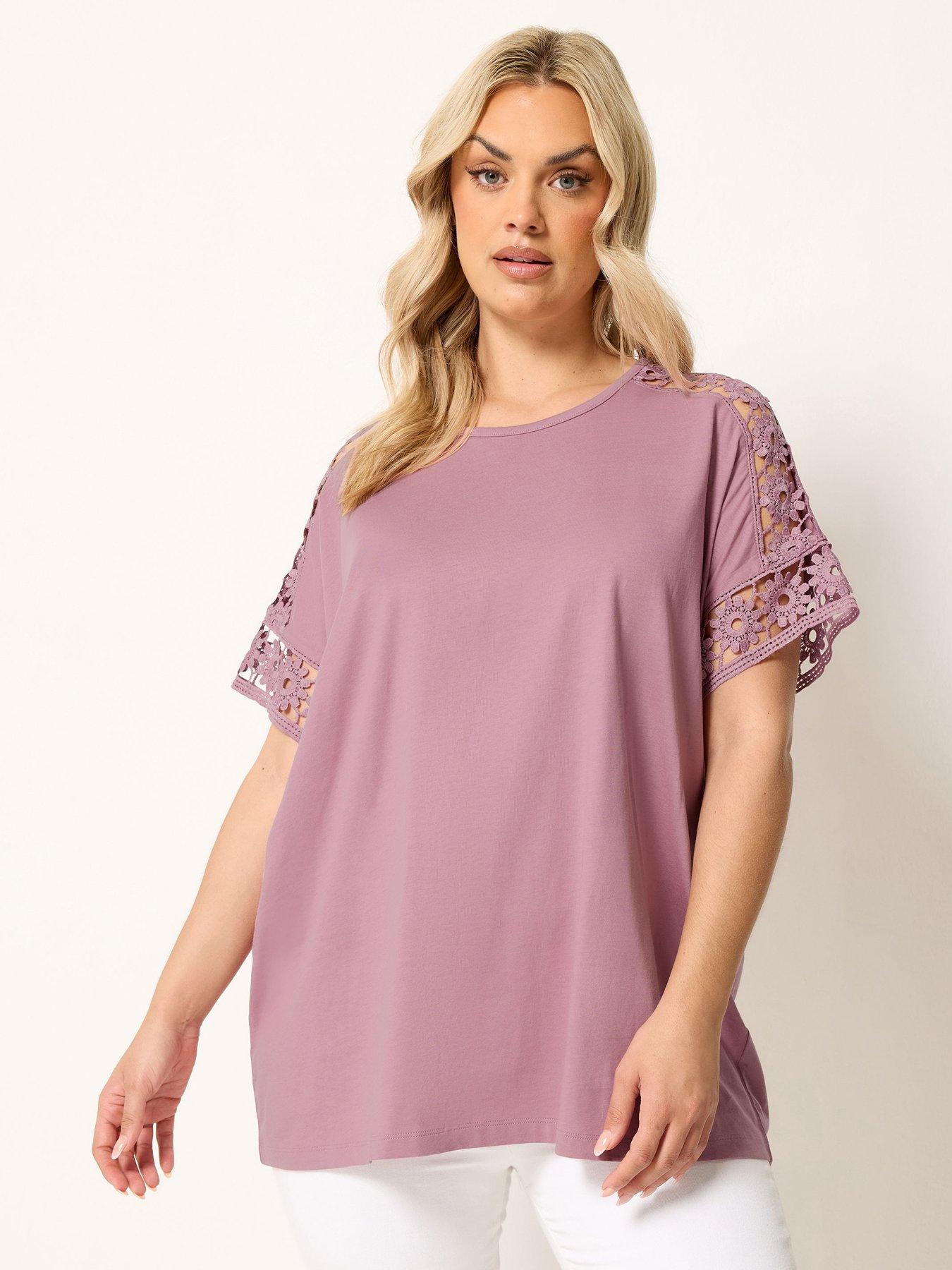Yours Curve Boxy Crochet T-Shirt - Pink