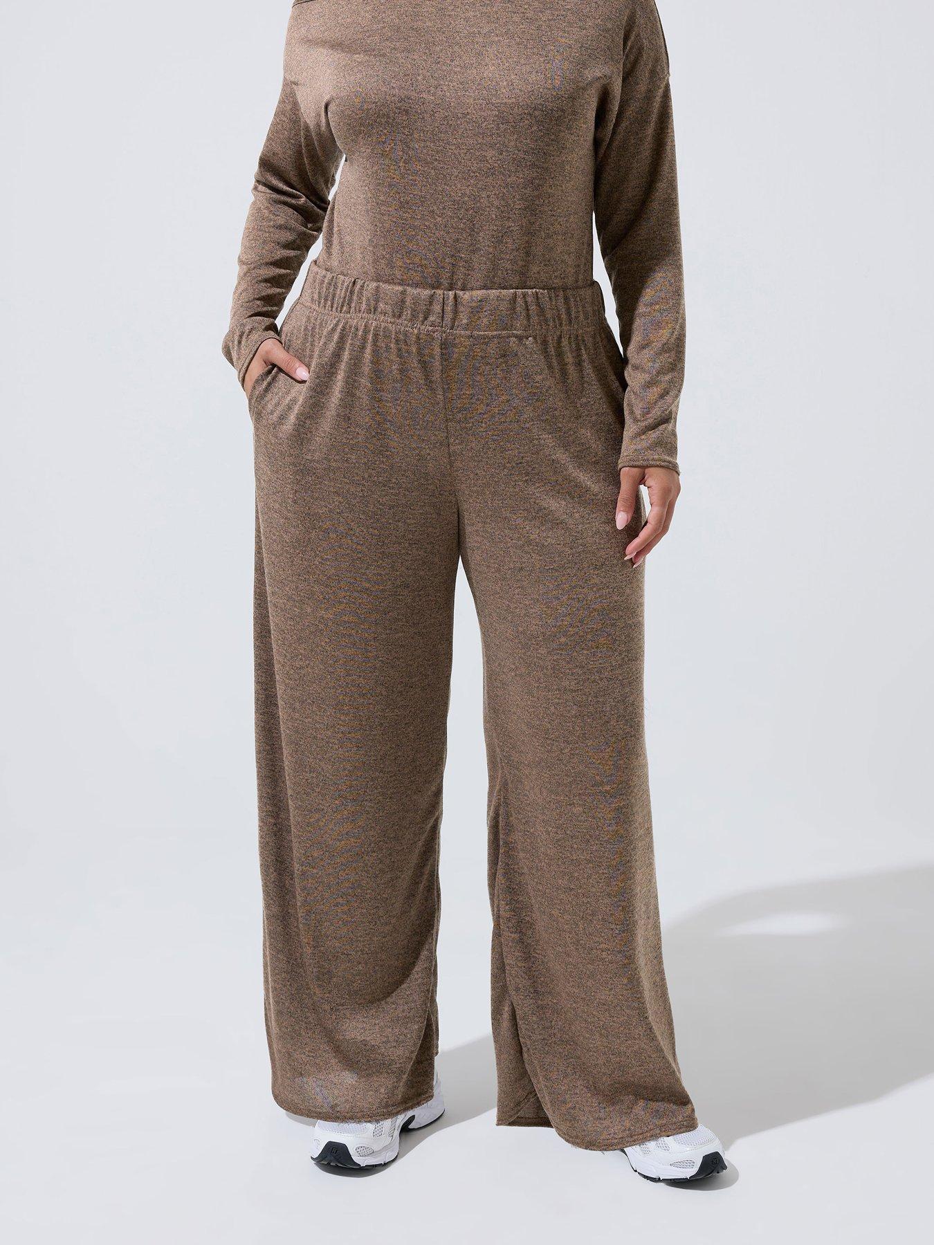 Yours Curve Slouch Wide Leg Co Ord - Natural Brown