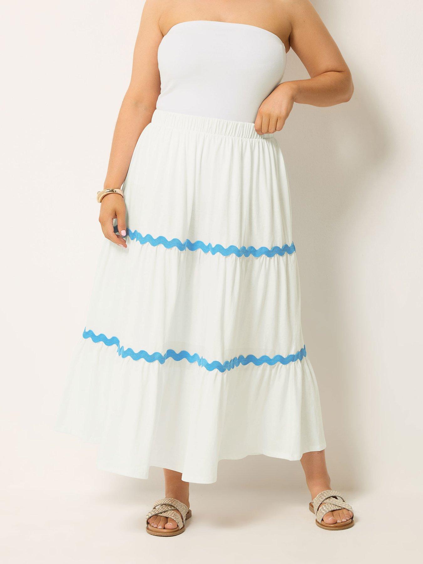 Yours Curve Ric Rac Jersey Skirt - White