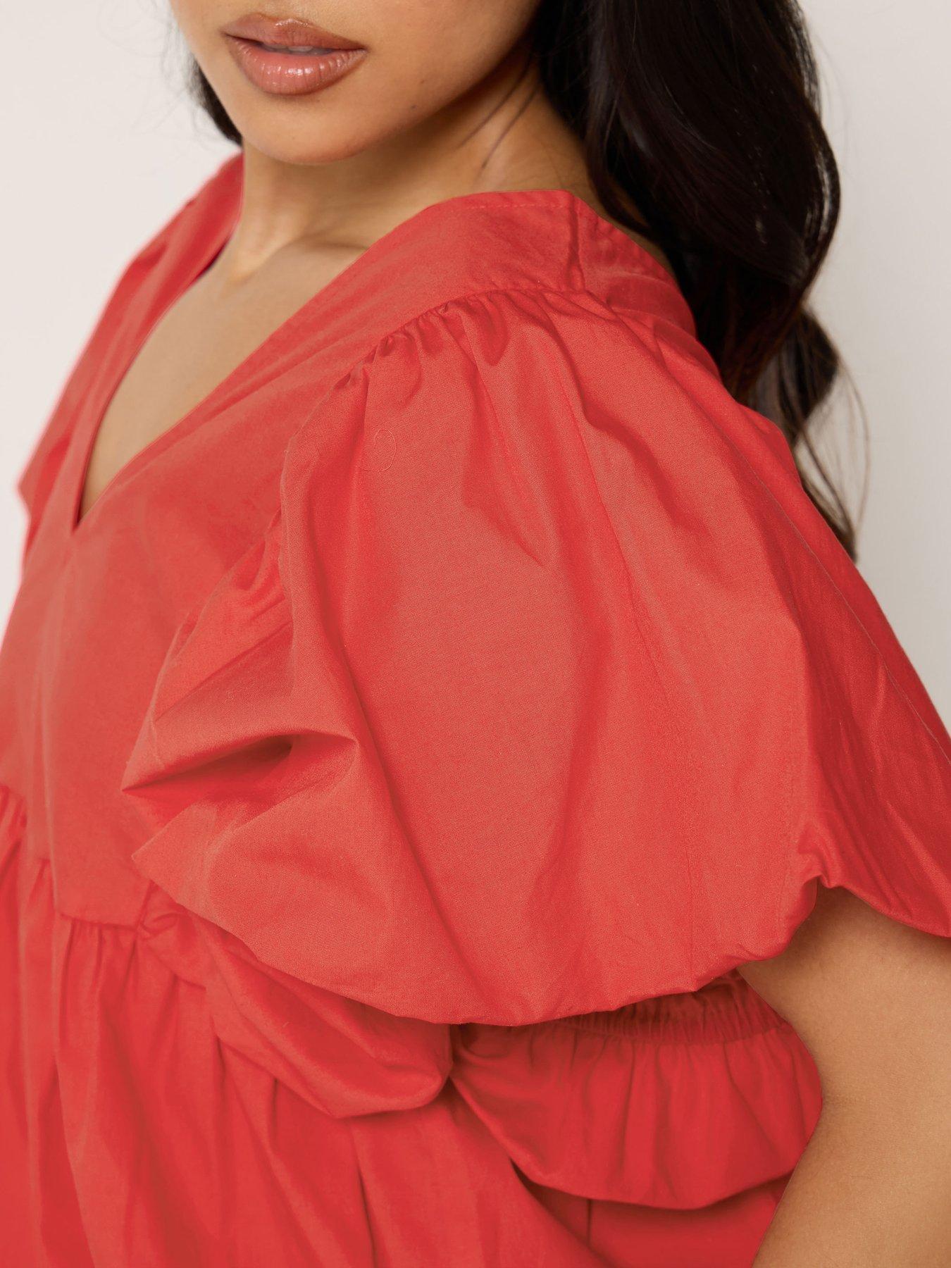 Image 4 of 4 of PixieGirl Petite Puff Sleeve Hem Top - Red