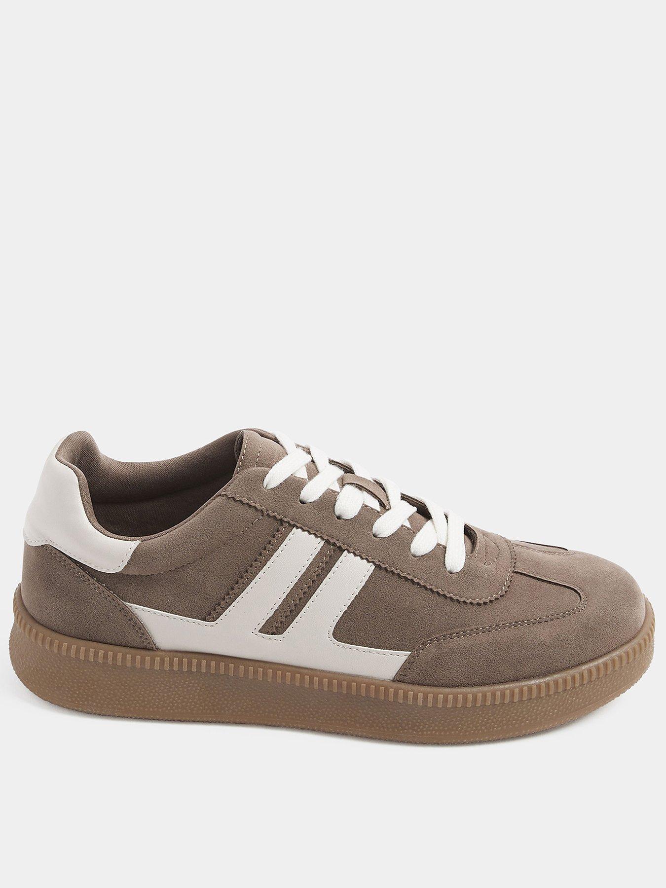 Yours Wide Fit Side Panelling Lace Up Trainer - Brown