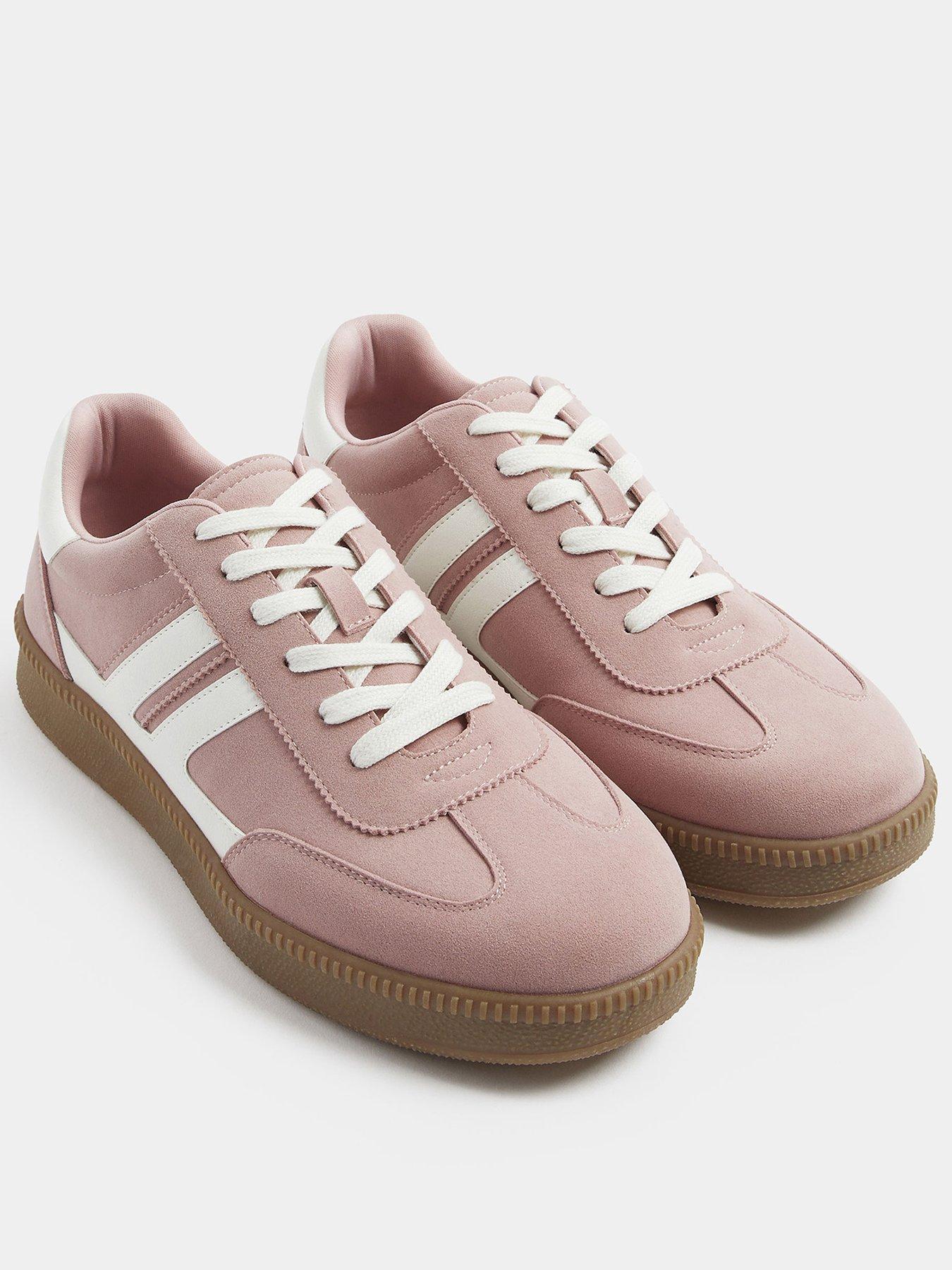 Yours Wide Fit Side Panelling Lace Up Trainer - Pink