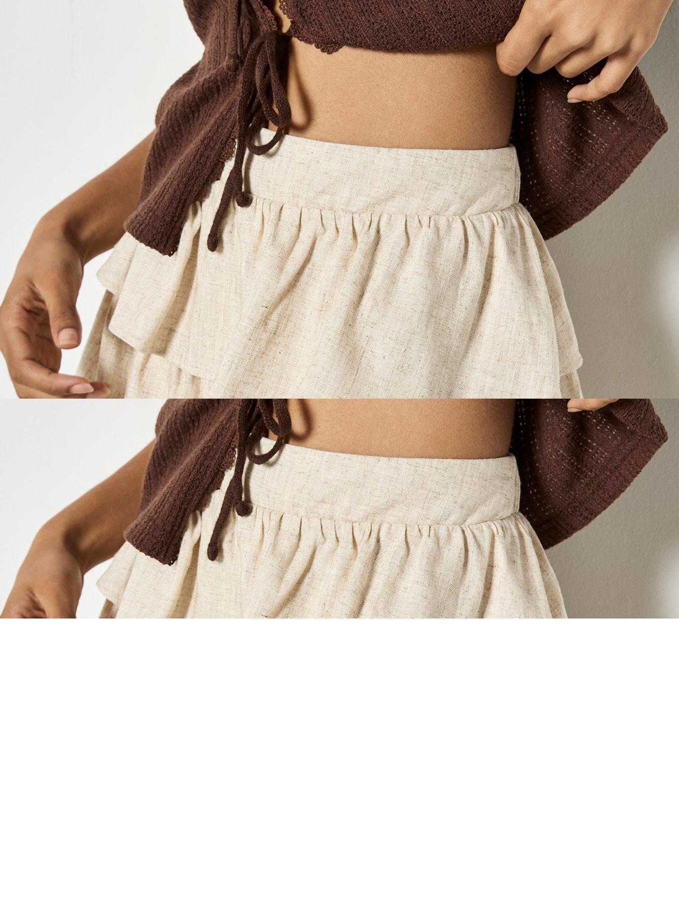  image of apricot-frill-layered-mini-skirt-cream