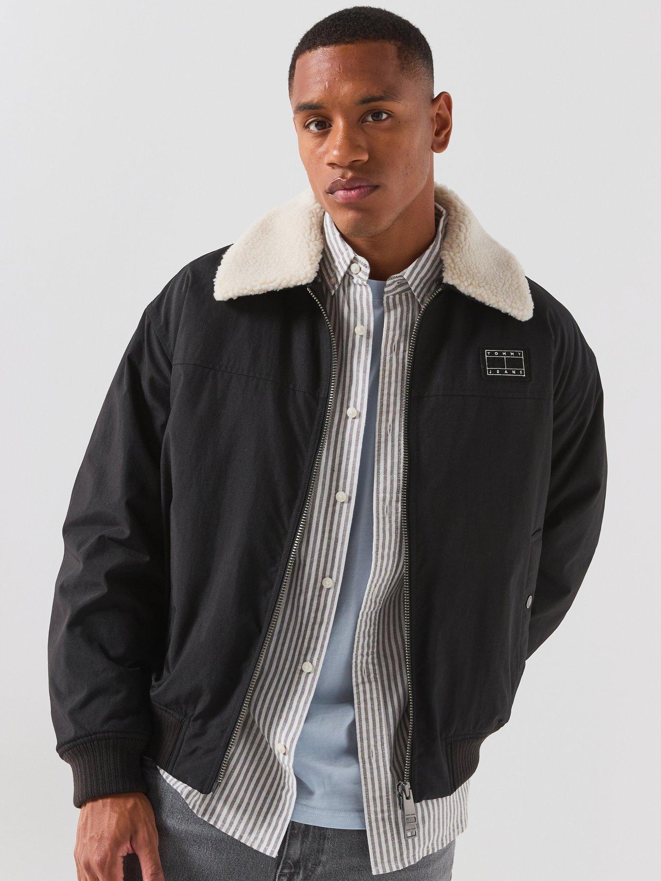 Image 1 of 6 of Tommy Jeans Mens Borg Collar Padded Aviator Jacket - Black