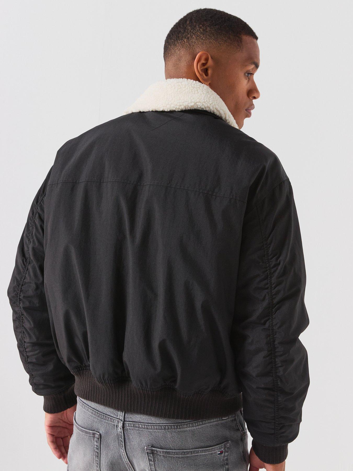 Image 2 of 6 of Tommy Jeans Mens Borg Collar Padded Aviator Jacket - Black