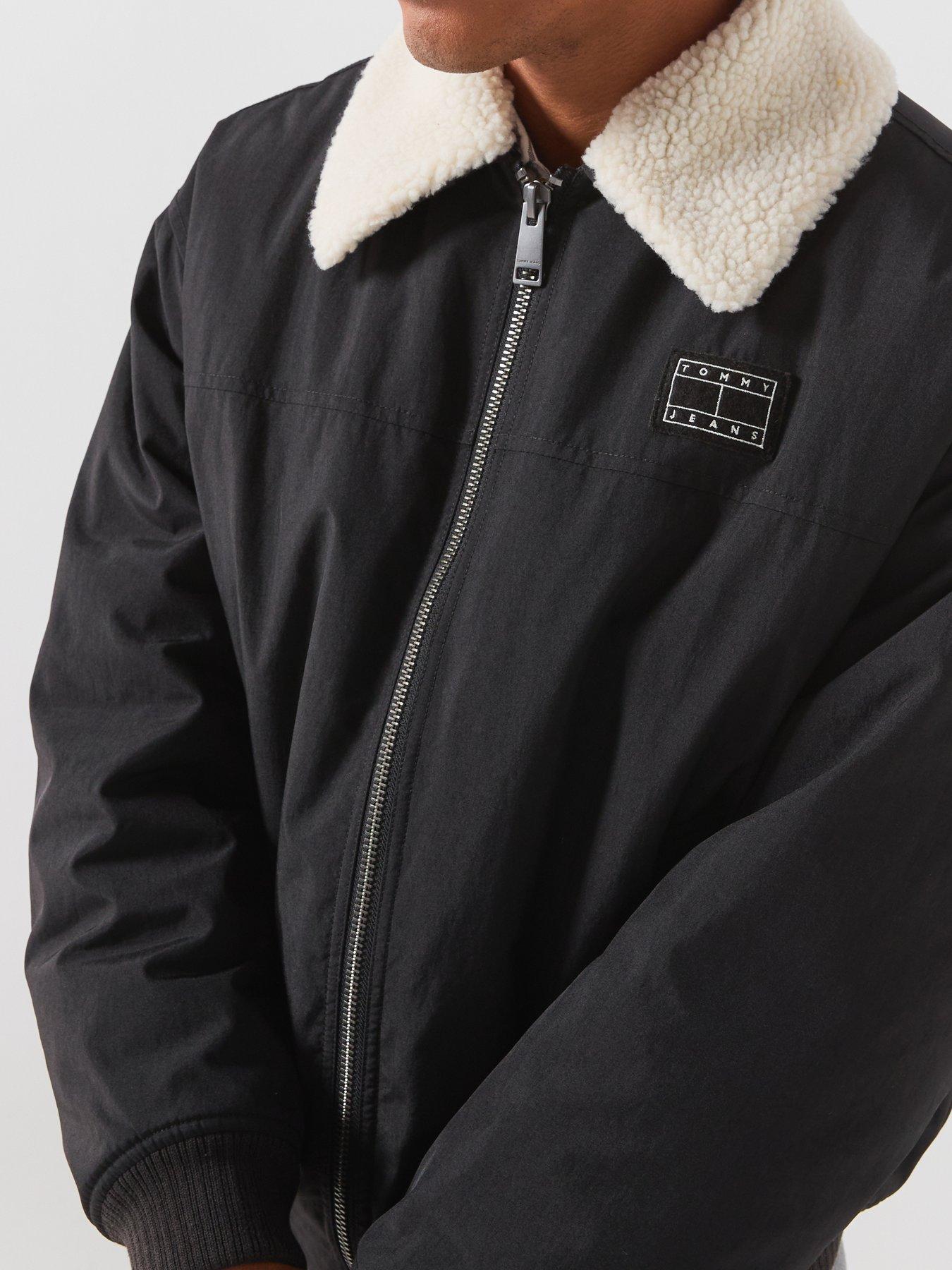 Image 4 of 6 of Tommy Jeans Mens Borg Collar Padded Aviator Jacket - Black