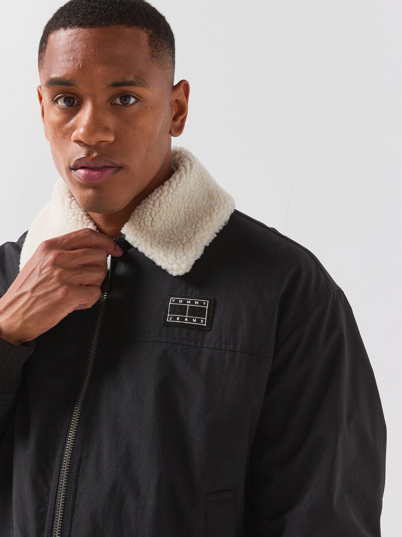 Image 5 of 6 of Tommy Jeans Mens Borg Collar Padded Aviator Jacket - Black