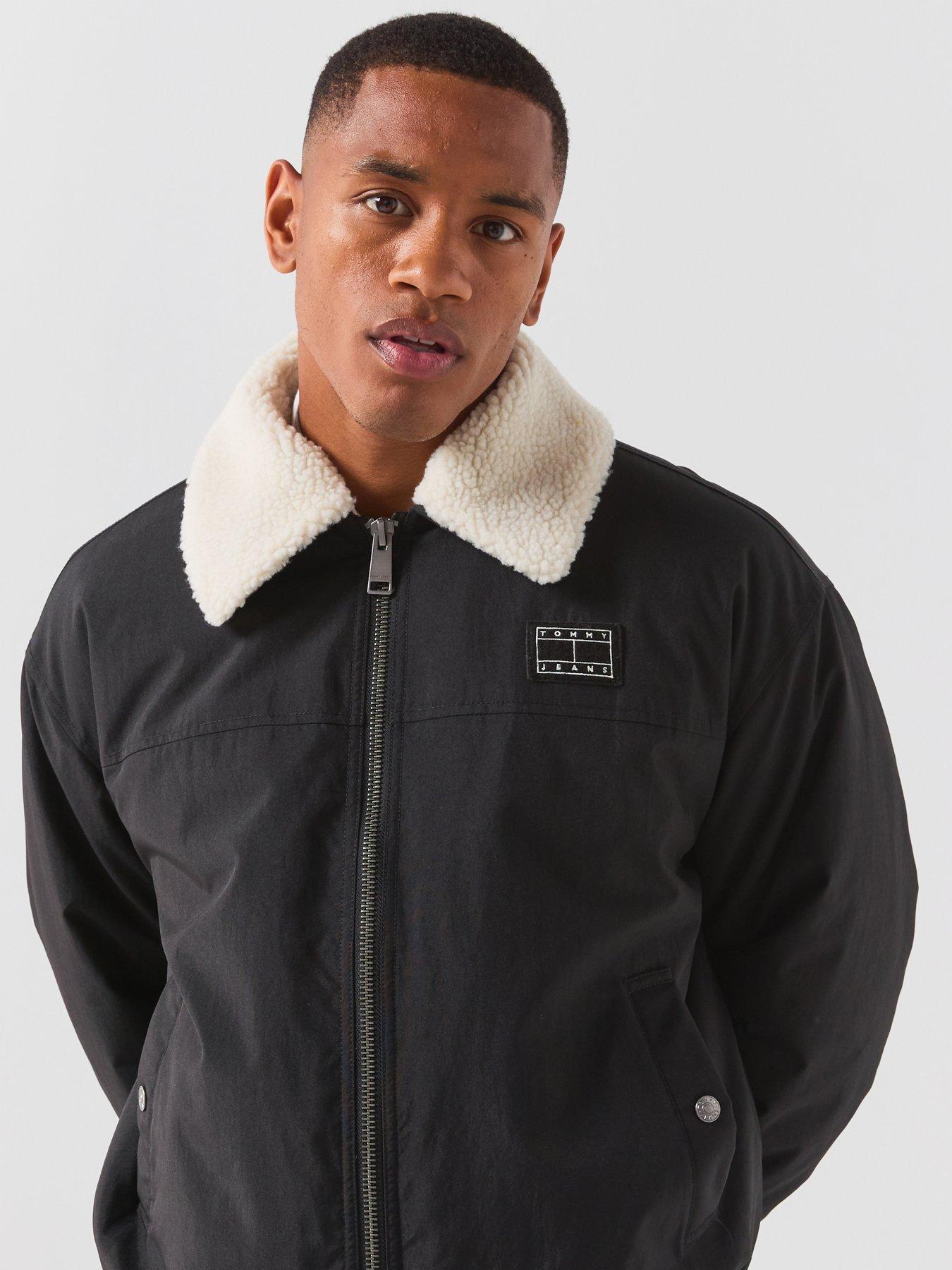 Image 6 of 6 of Tommy Jeans Mens Borg Collar Padded Aviator Jacket - Black