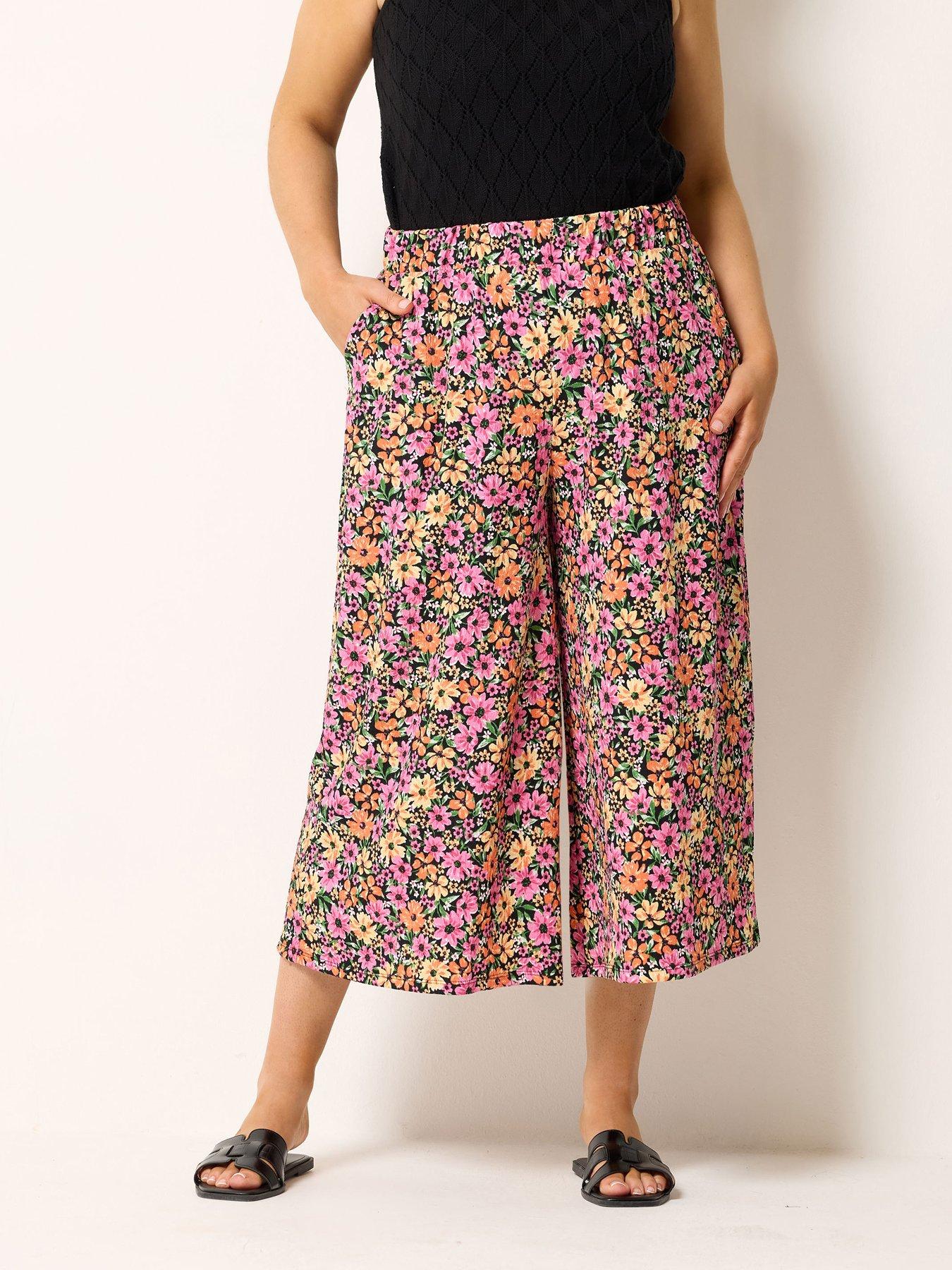 Yours Curve Floral Culotte - Pink/Orange