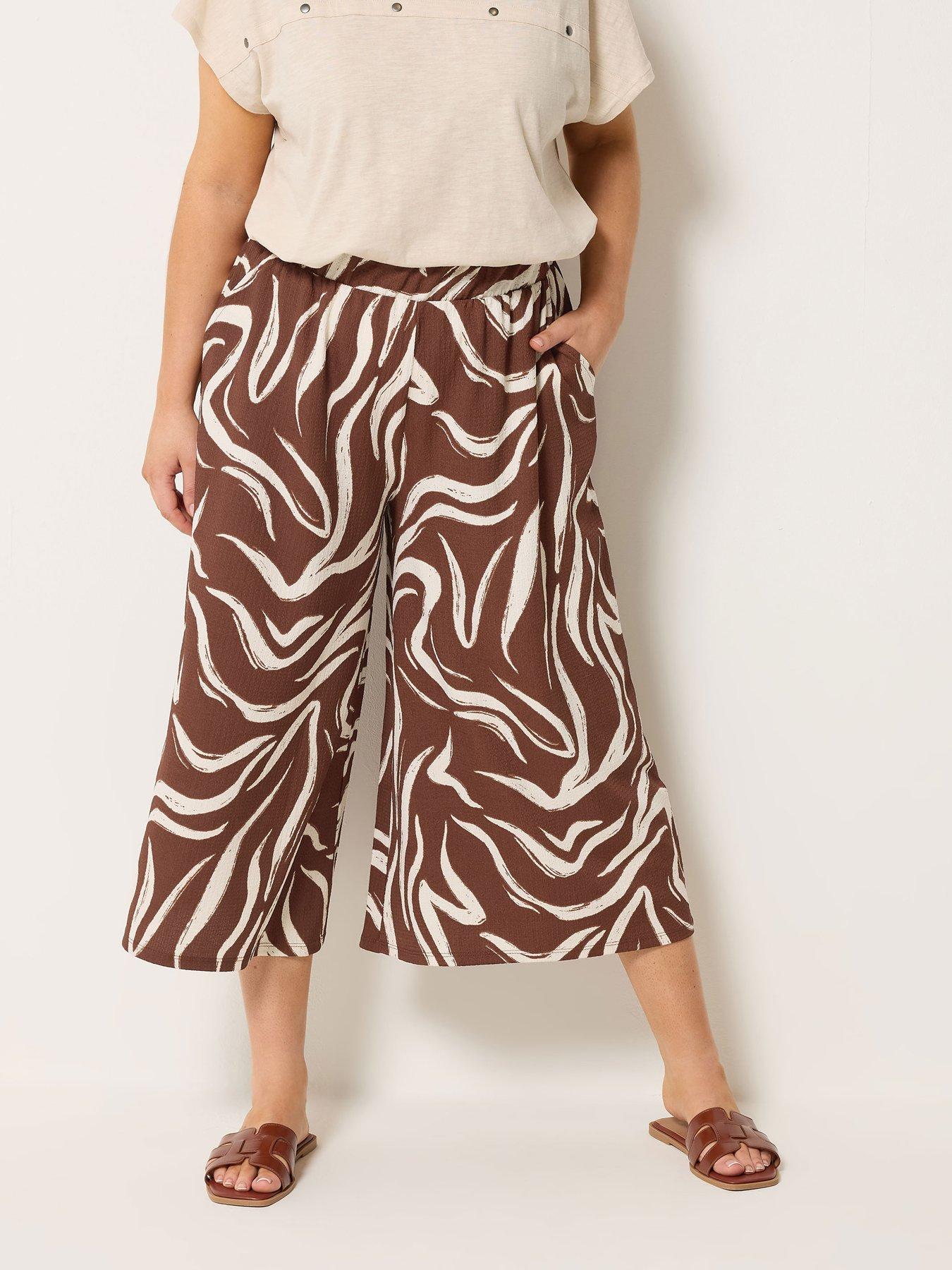 Image 1 of 5 of Yours Curve Zebra Jersey Culotte - Brown