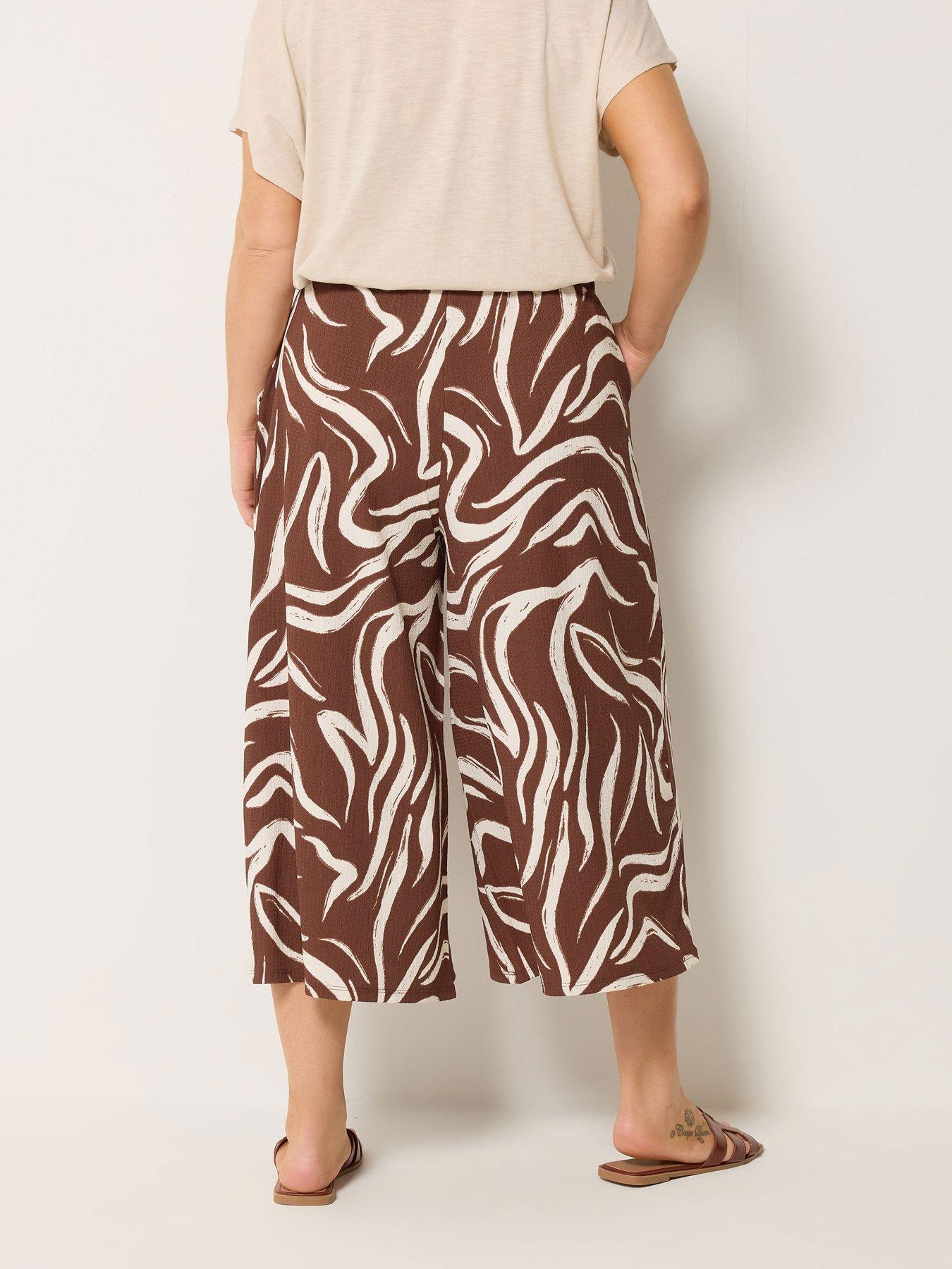 Image 2 of 5 of Yours Curve Zebra Jersey Culotte - Brown