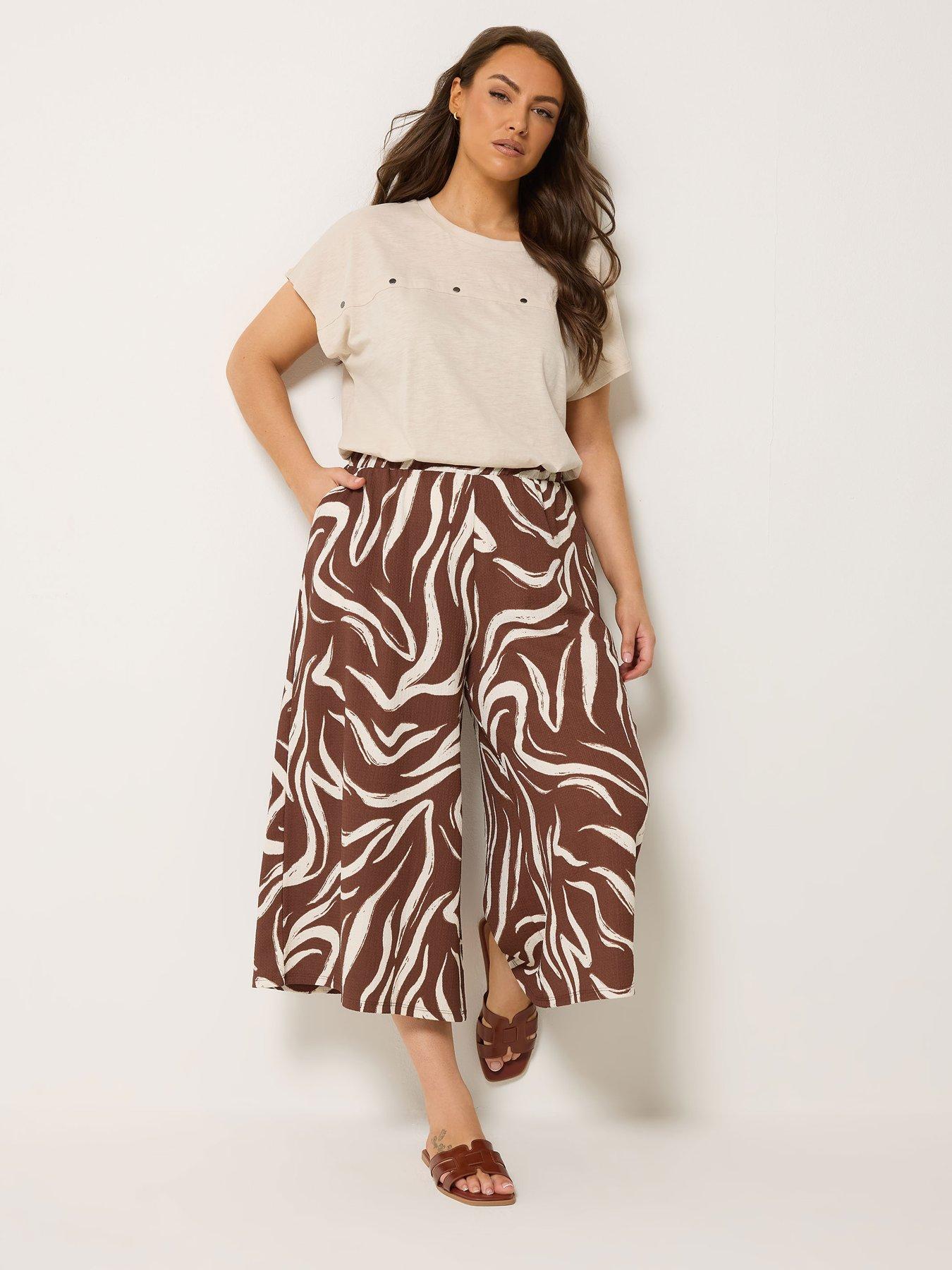 Image 3 of 5 of Yours Curve Zebra Jersey Culotte - Brown