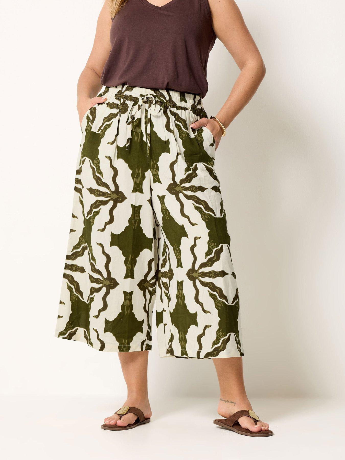 Yours Curve Tile Print Culotte - Green