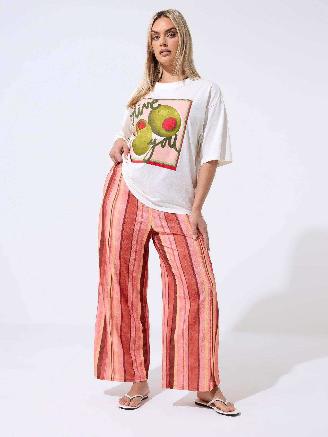 Yours Curve Stripe Trouser - Red