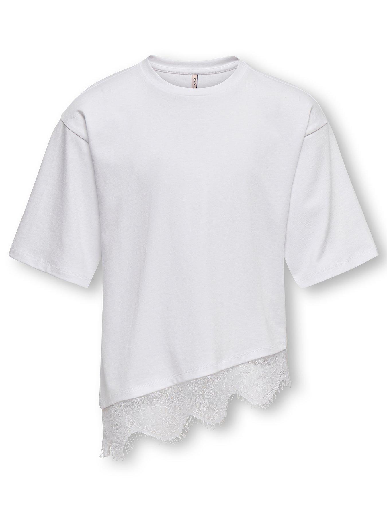 Image 1 of 3 of Only Kids Girls Asymmetric Lace T-shirt - White